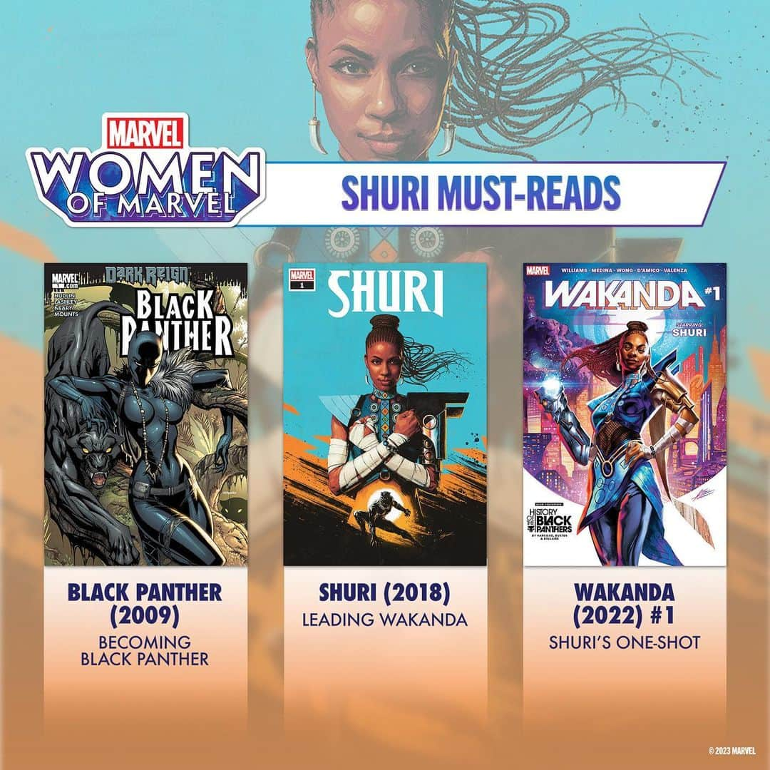 Marvel Entertainmentさんのインスタグラム写真 - (Marvel EntertainmentInstagram)「Princess, scientific genius, and even Black Panther herself. Get to know Shuri with a few must-read #MarvelComics, available on #MarvelUnlimited.   🎧 Take a closer look at Shuri on the latest #WomenOfMarvel podcast episode, featuring writers @nnediokorafor and @nicstone, chemist Dr. Sibrina Collins, and more! Check it out wherever you listen to podcasts.」9月14日 3時01分 - marvel