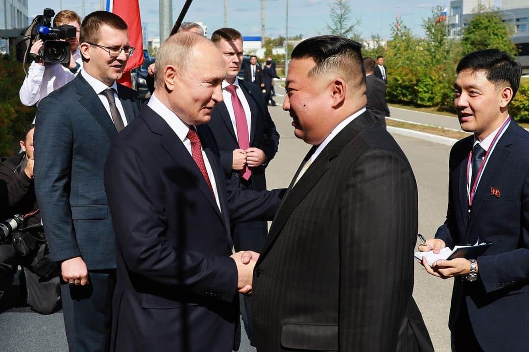 TIME Magazineのインスタグラム：「North Korean leader Kim Jong Un arrived in Russia on Tuesday for a meeting with President Vladimir Putin, amid warnings from the U.S. that the two countries could strike an arms deal.  Kim departed Pyongyang in a high security luxury armored train on Sunday afternoon. This is the first time Kim has left North Korea since the COVID-19 pandemic. His last time leaving the country was during the 2019 Koreas DMZ Summit organized by the United States under the Trump Administration.  “It would be a ‘win-win’ deal for both, as Putin is cornered over his exhausted weapons inventory while Kim faces pressure from the South Korea-U.S.-Japan trilateral cooperation,” Nam Sung-wook, a former director of the South Korean think tank Institute for National Security Strategy, told the Associated Press. “Their needs are matched perfectly now.”  Link in bio.  Photograph by Vladimir Smirnov—Pool/AFP/Getty Images」