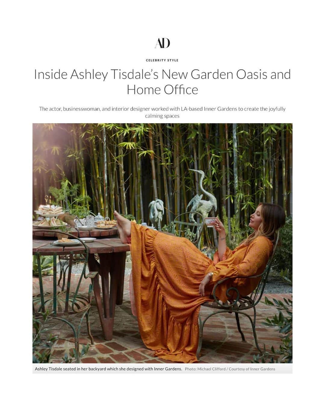 アシュレイ・ティスデイルのインスタグラム：「Honored to be featured in @archdigest this morning! Thank you @rachelcomplains for such an incredible interview. The two areas of my home that were top of mind when I was designing were my backyard and the @frenshe and @beingfrenshe office, and it was so fun to be able to share my design process. Head to my link in bio to read the full interview 🤍」
