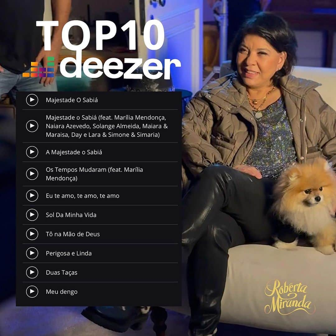 Roberta Mirandaのインスタグラム：「Esse Top10 da @deezerbrasil está incrível, ehn!? A sua favorita tá aí?」