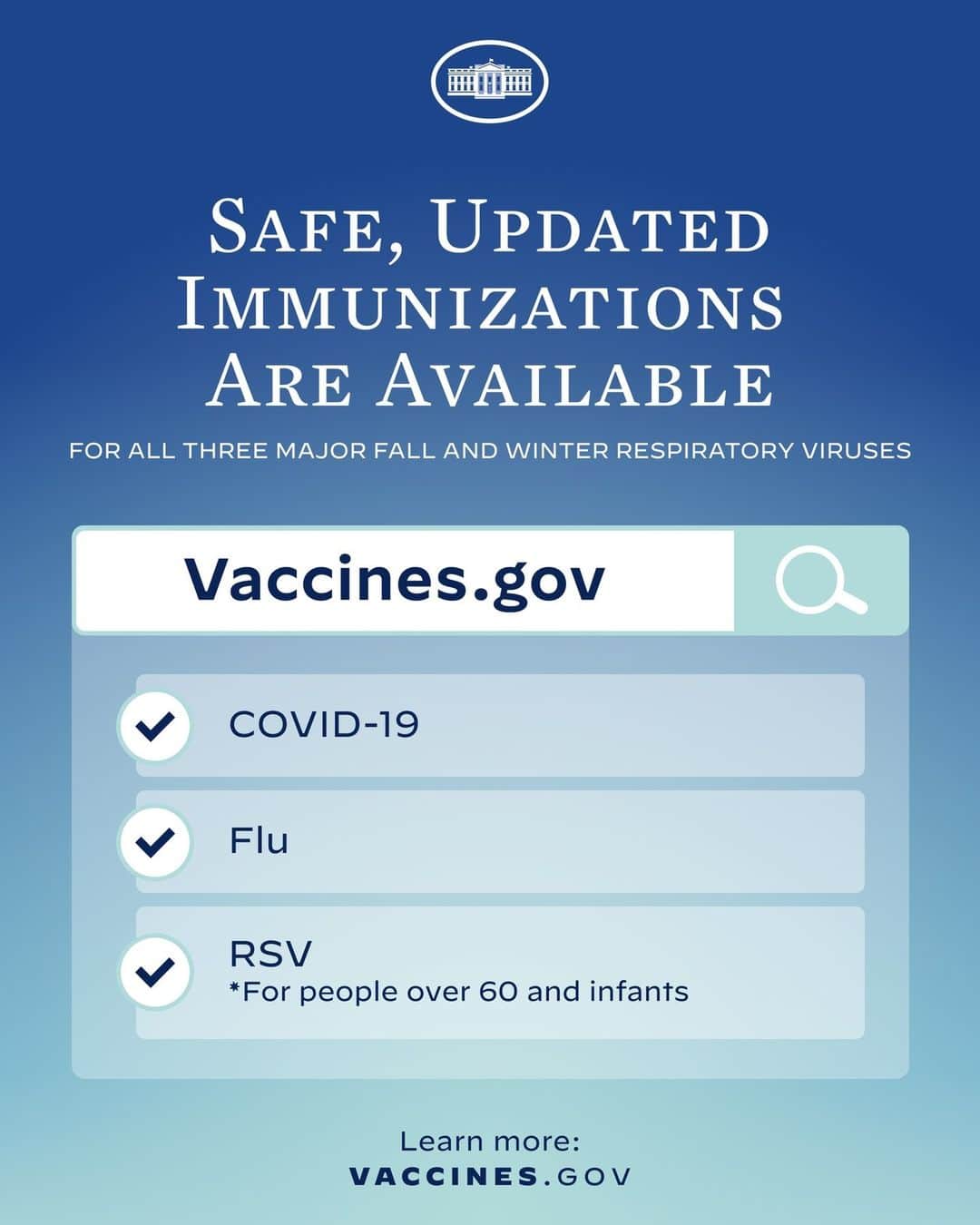 ジョー・バイデンのインスタグラム：「Updated COVID-19 vaccines have been approved and recommended by @CDCgov and @FDA.   Visit vaccines.gov to learn more about the immunizations for COVID-19, flu, and RSV and how you can stay healthy and protect your community this fall and winter.」
