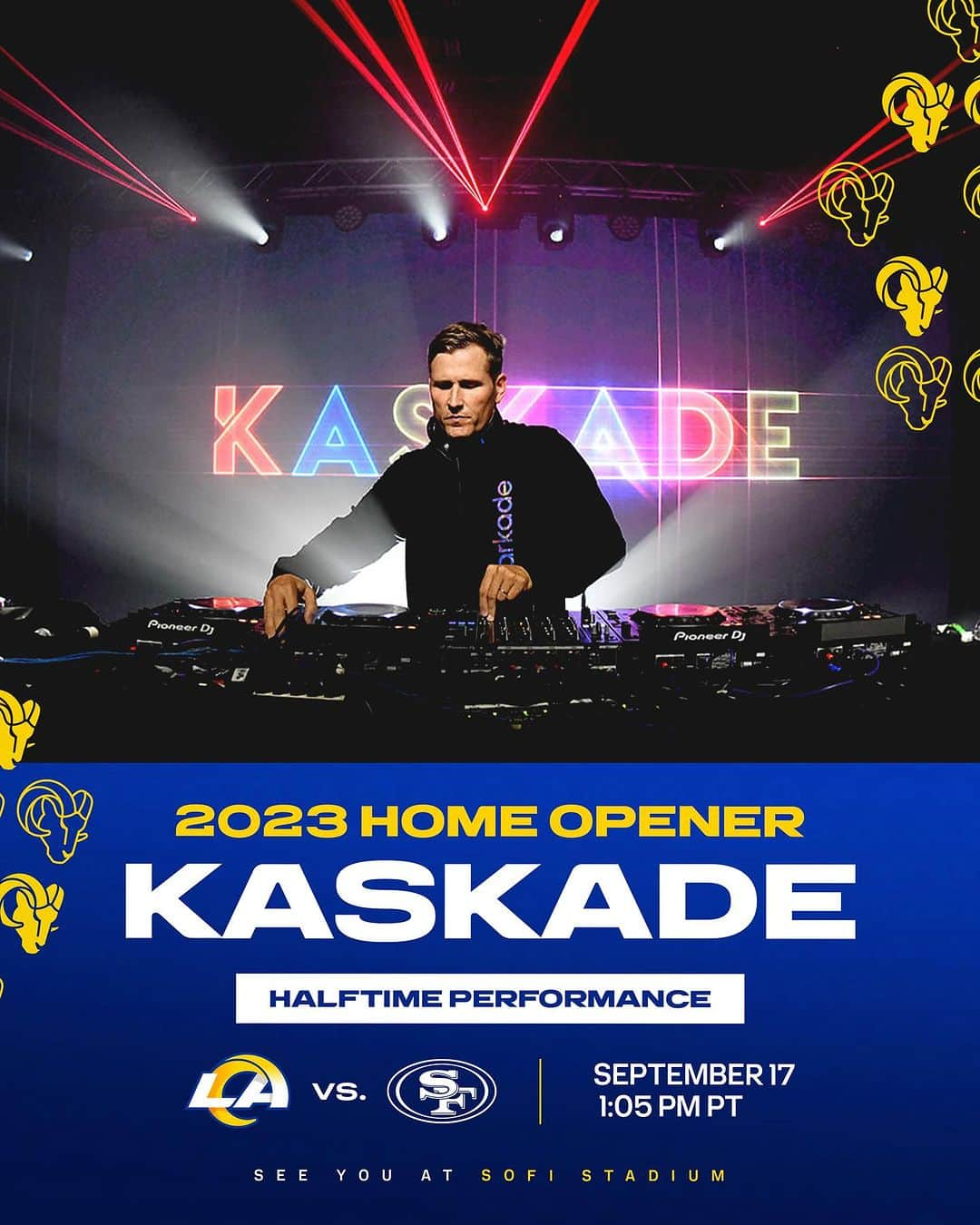 カスケイドさんのインスタグラム写真 - (カスケイドInstagram)「Ready to turn 🆙 at our home opener! 🔊  @kaskade x #RamsHouse」9月14日 5時18分 - kaskade