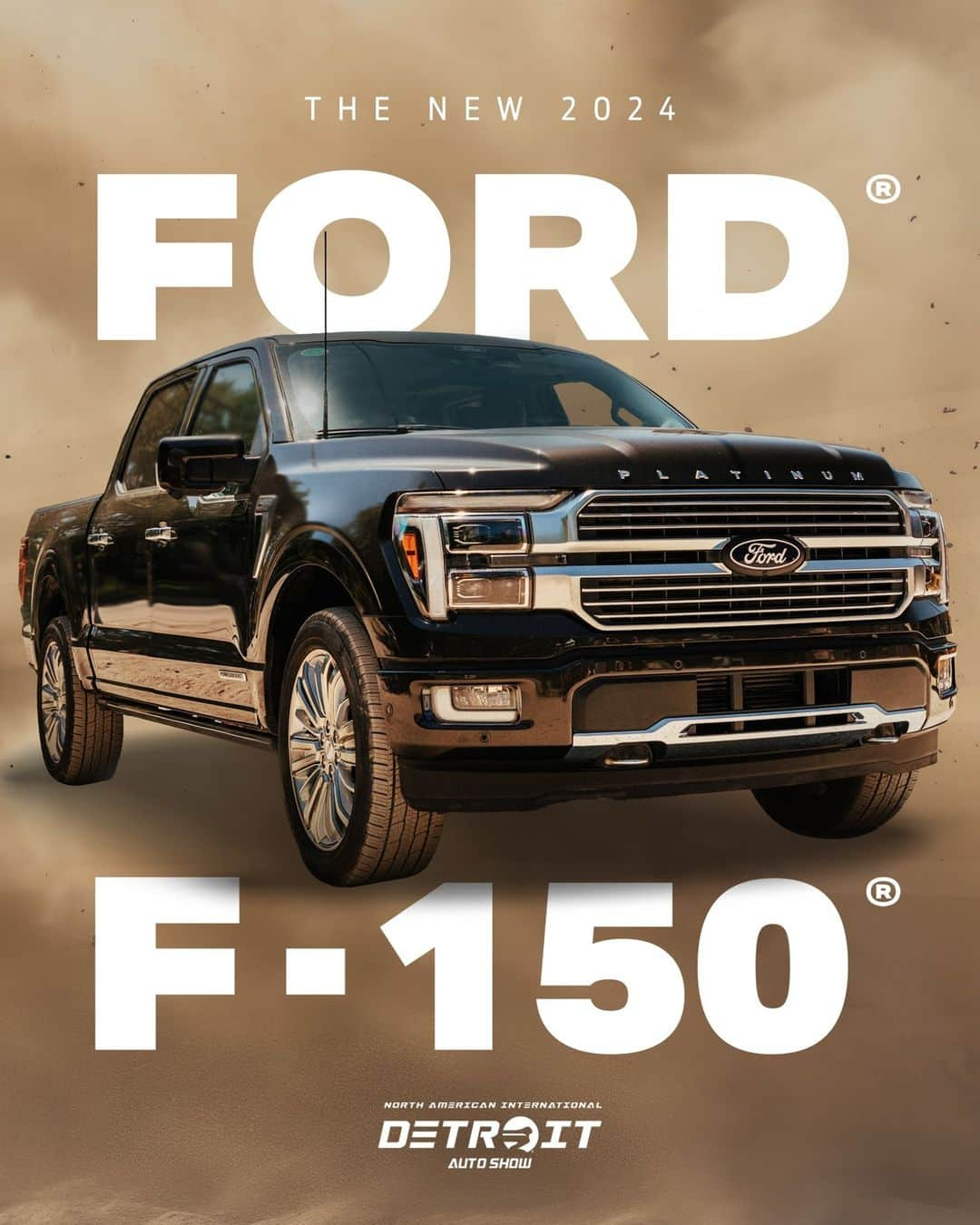 Fordのインスタグラム：「The new 2024 Ford® F-150®. Tough, smart and ready to do more than ever. On display at @naiasdetroit through September 24.  Disclaimer: Preproduction model shown. Ford F-150 Platinum shown with optional equipment. Available early 2024.」