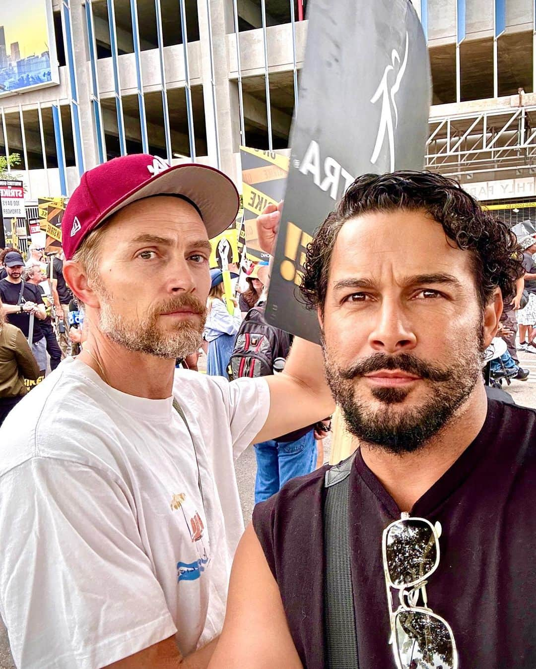 ジョン・ウエルタスさんのインスタグラム写真 - (ジョン・ウエルタスInstagram)「What a morning!!! Shufflin’ these #Hollywood streets with unions from across the city! The goal for us , is to shift the paradigm…to protect and even reinforce the middle class... elevate the middle class…reach back and pull people up! That’s what #leaders do…real leaders! It’s disappearing in every industry across the nation. We are marching, picketing and rallying as a call to everyone around the world to stand up for yourselves and for what is right. Something is wrong in this country when the ultra wealthy are truly cool with working class and poor people being up against the ropes and suffering. The disparity is sickening and for these corporations to continue to broadening the gaps between their CEOs/shareholders and the people that do the groundwork, we have to say enough is enough. Why not share in prosperity? So as  to bring the strength back to our country to our workers…we’re supposed to be one nation for the #people. #sagaftra #sagaftrastrong #wgastrong #fuckrobots」9月14日 5時50分 - jonhuertas