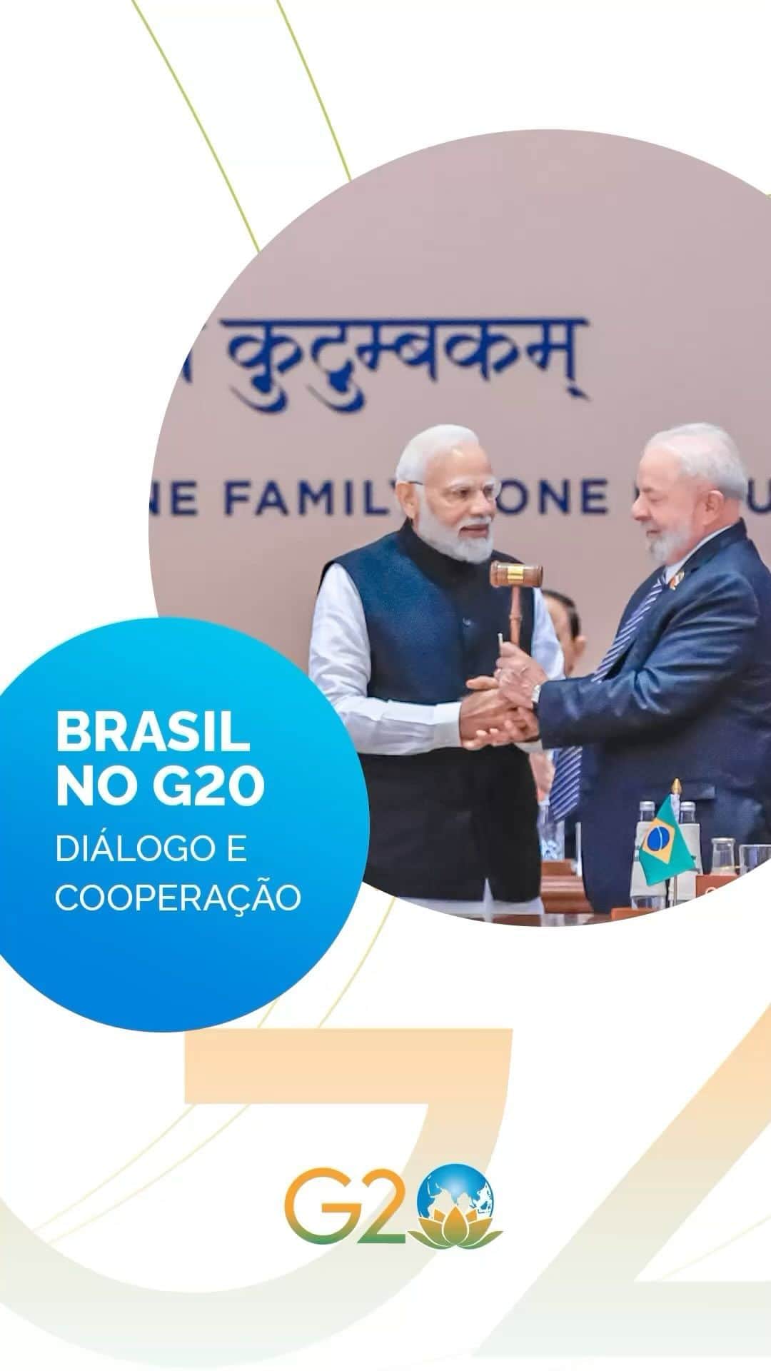 ジルマ・ルセフのインスタグラム：「Neste último fim de semana, o presidente Lula participou da cúpula do G20 em Nova Délhi, onde recebeu o martelo que simboliza o comando do grupo das mãos do primeiro-ministro da Índia, Narendra Modi. O Brasil assume a presidência com o lema “Construindo um mundo justo e um planeta sustentável”. Lá, ele também discutiu o desenvolvimento sustentável e ampliou o comércio com líderes de todo o mundo, em reuniões bilaterais.  🎥 Audiovisual/PR」
