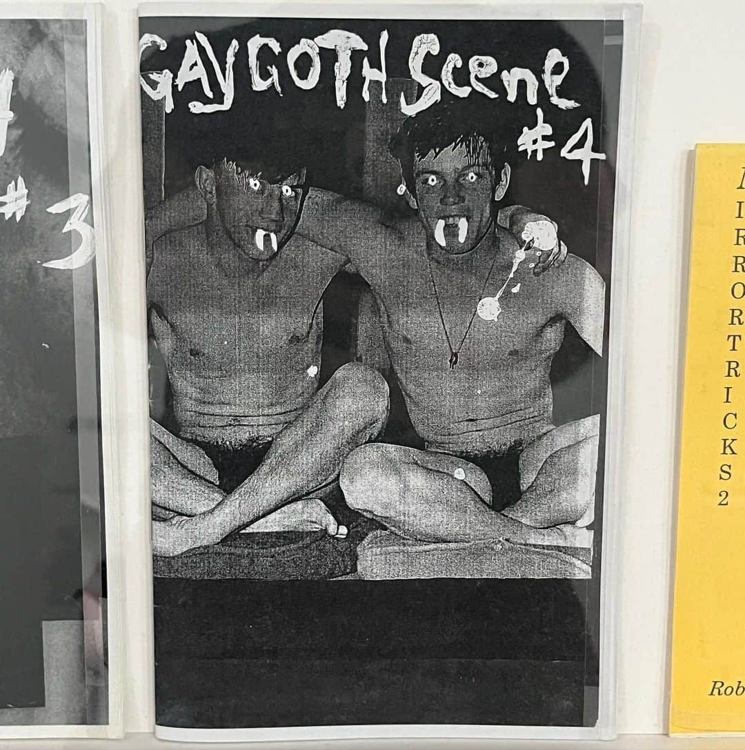 ジョン・キャメロン・ミッチェルのインスタグラム：「Incredible queer art exhibit #OverTheRainbow at @centrepompidou in Paris. A century of perversity including flyers from parties I went to in the 90s. Im highstorical.」