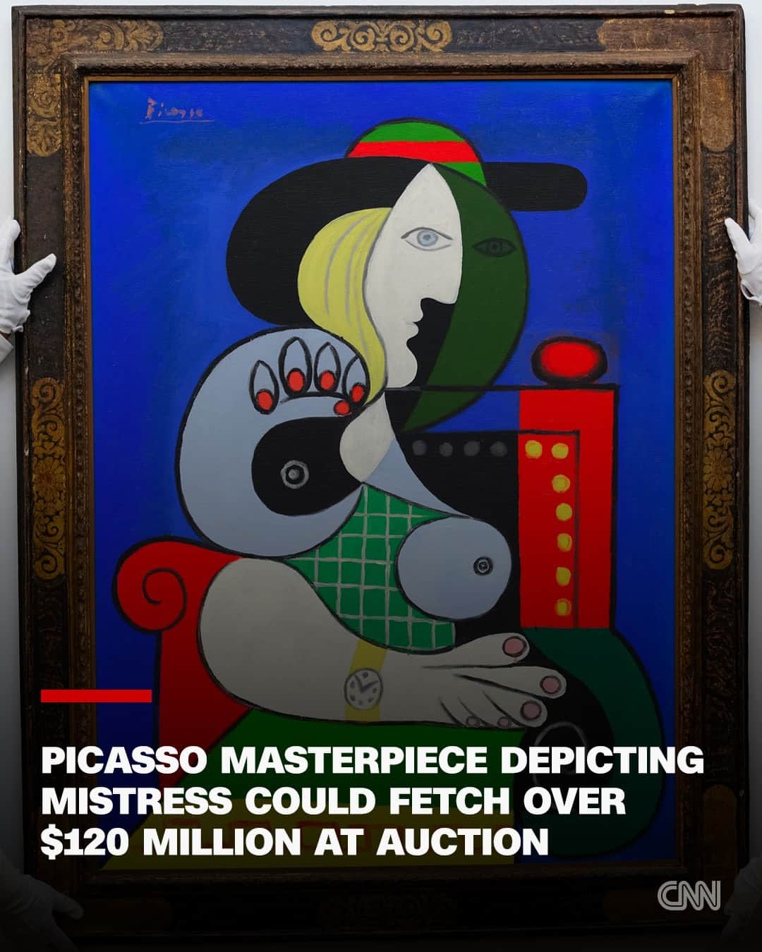 CNNさんのインスタグラム写真 - (CNNInstagram)「A Picasso masterpiece entitled "Femme à la montre" is expected to fetch more than $120 million when it goes up for auction this fall.  The piece depicts Picasso's lover and "golden muse" Marie-Thérèse Walter, who featured in many of his portraits.  Picasso first met Walter in Paris in 1927 when he was still married to his first wife, Olga Khokhlova, a Russian-Ukrainian ballet dancer. Walter would become the inspiration for some of his most sought-after canvases, drawings and sculptures.  Read more at the link in our bio.  📸: Alexi J. Rosenfeld/Getty Images for Sotheby's」9月14日 7時05分 - cnn
