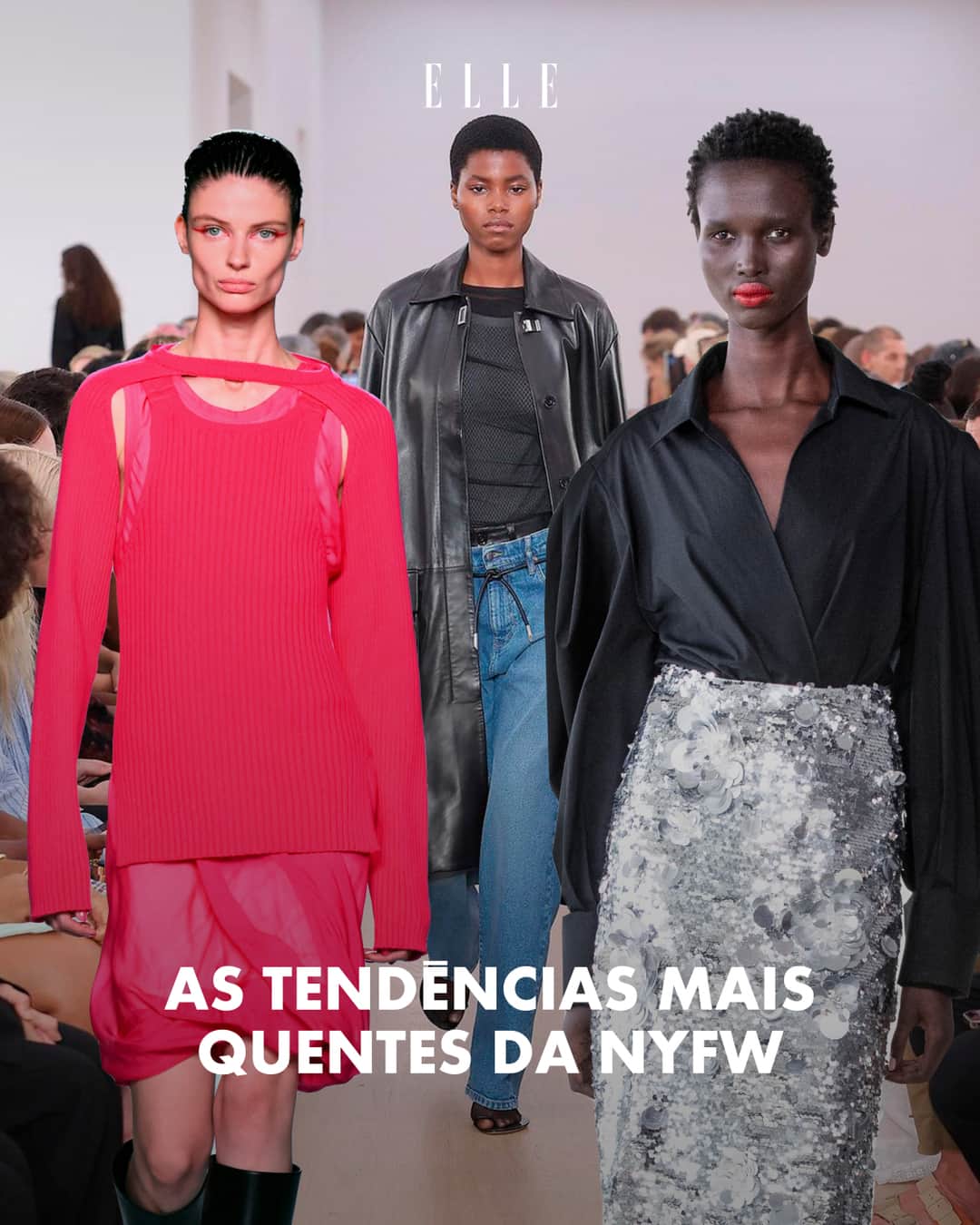 ELLE Brasilのインスタグラム：「A #NYFW chegou ao fim (tá, ainda falta o desfile da @luar), mas já dá para reunir algumas das tendências mais quentes da primeira semana da temporada. Se você quer saber o que vai bombar no verão 2024, arrasta pro lado! (via @_luigitorre)」