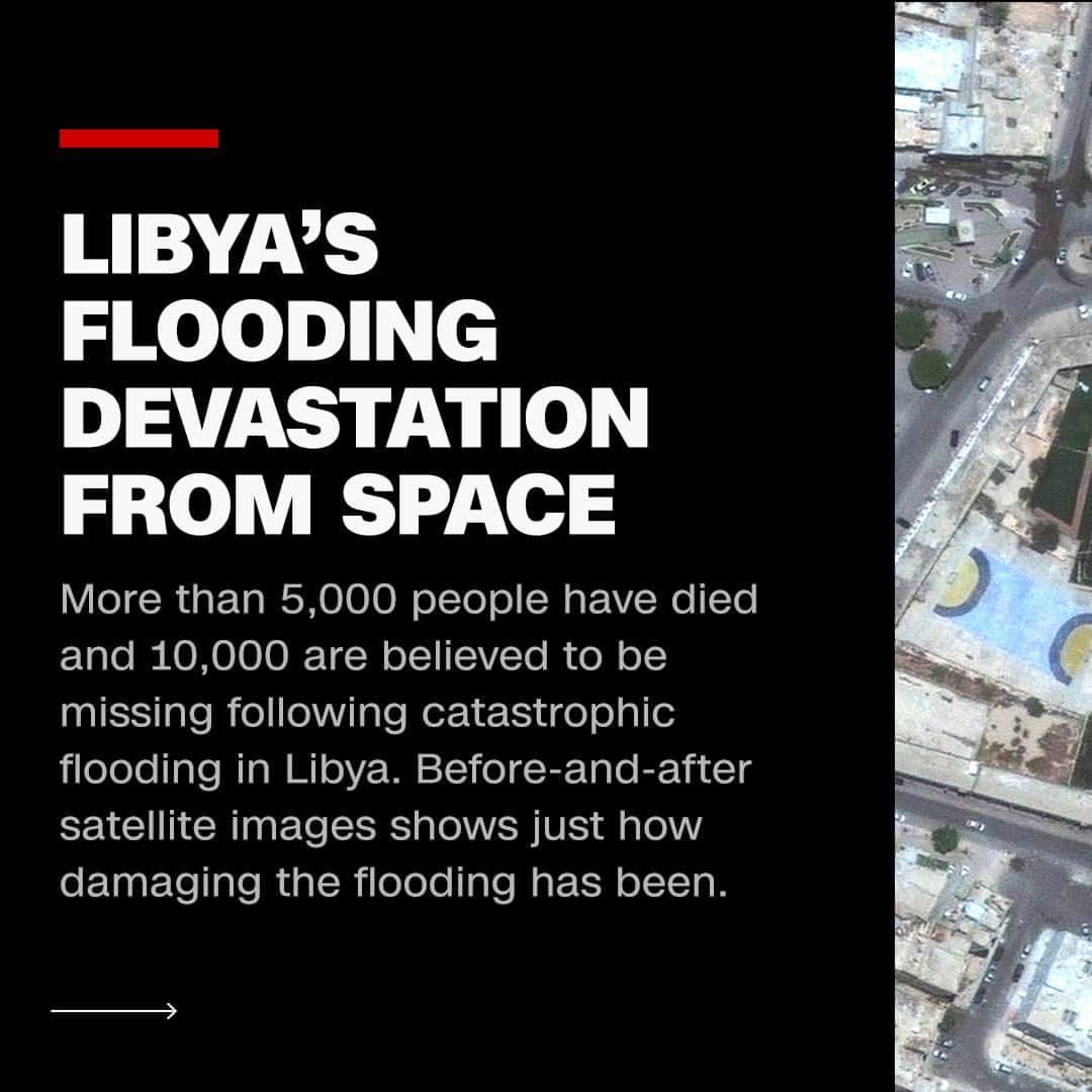 CNNさんのインスタグラム写真 - (CNNInstagram)「More than 5,000 people have died following catastrophic flooding in eastern Libya, according to government and hospital officials, after heavy rain from Storm Daniel inundated the North African country’s coastal region.  Before-and-after satellite images show the vast scale of the destruction in the city of Derna and the devastating impact it has had on the lives of those who live there.  Scroll through to see the images.  Tap the link in our bio to see more.  📷 Maxar Technologies」9月14日 21時00分 - cnn