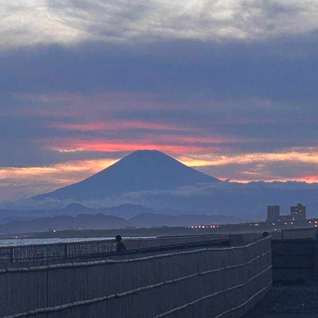 halmeのインスタグラム：「お疲れ様  お疲れちゃいました😅 毎日夕散歩はショートカット😄 こんなに暑くて富士山が噴火しないか心配になる🗻  らんらんちゃんちのキキちゃんとオソロのオラウータンが届いたの。  臭すぎるクマさんと取り替えたくてね🐻🐒 見た瞬間は嬉しそうだったけど、全く振り向かず。 ラブは頑固だからね。 #富士山 #夕陽 #mtfuji」