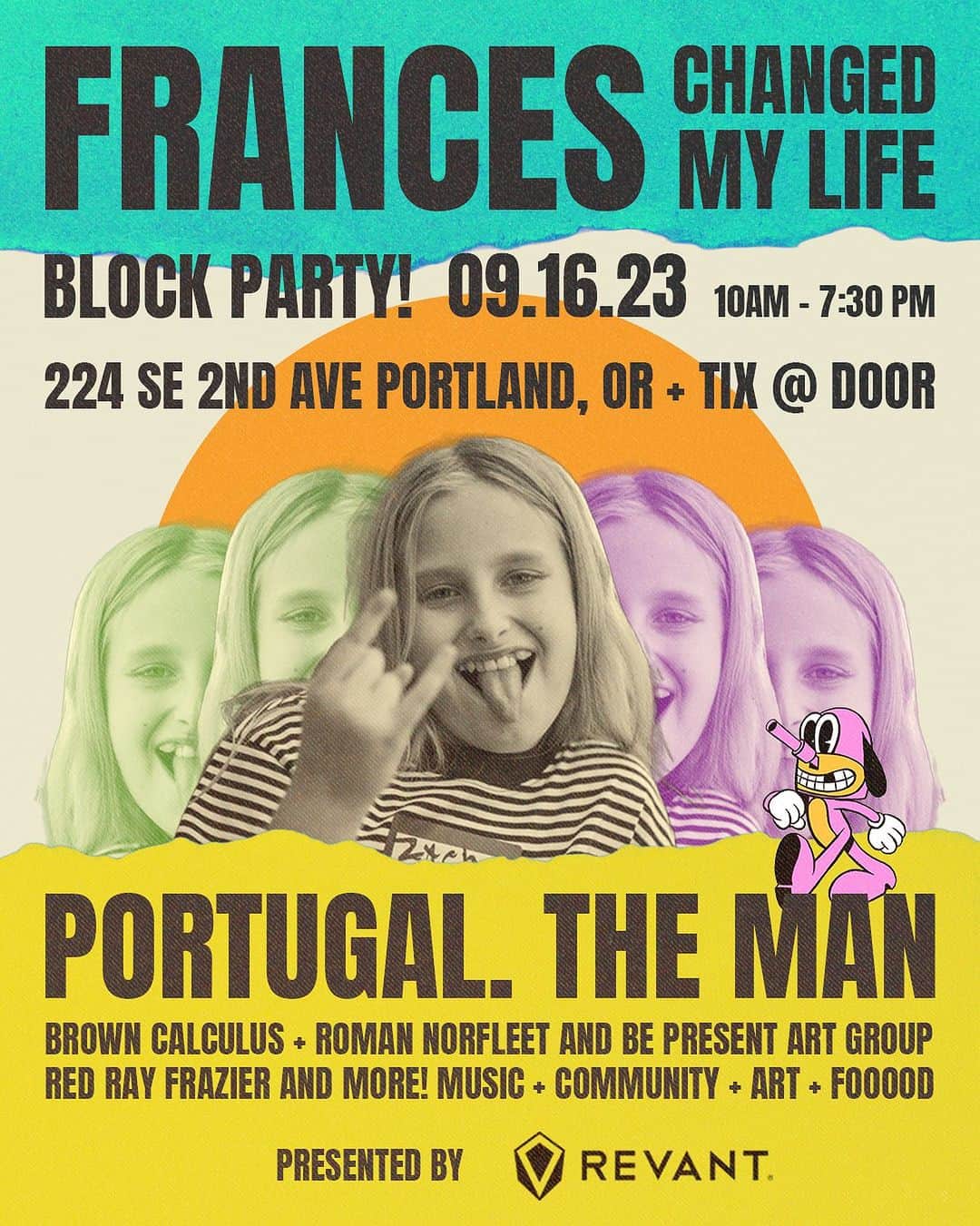 Portlandのインスタグラム：「This Saturday head to the @franceschangedmylife block party presented by @revantoptics!  The lead singer of @portugaltheman daughter Frances, has an extremely rare genetic mutation of DHDDS. She is 1 of 6 known cases in the world and while there was no hope for a cure a decade ago, medical science is now in the experimental phases of developing treatments for rare diseases.  Money from this fundraiser will go to research and helping the families of these children.  Come watch Portugal the man, be in community, and support one another this Saturday.」
