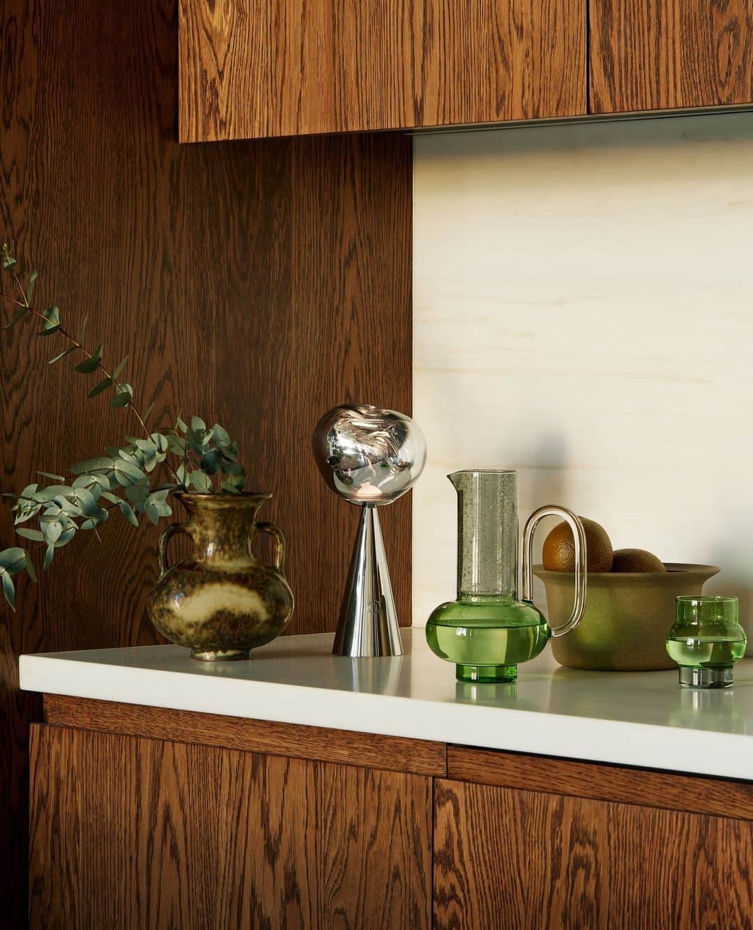 トム ディクソンのインスタグラム：「Meet the new BUMP Jug: sleek, minimalist, delicately handmade from borosilicate glass with subtle levels of green and grey tonal translucency. ⁠ ⁠ @petenavey⁠ @designresearchstudio ⁠ #oneparkdrive ⁠ ⁠ ⁠」
