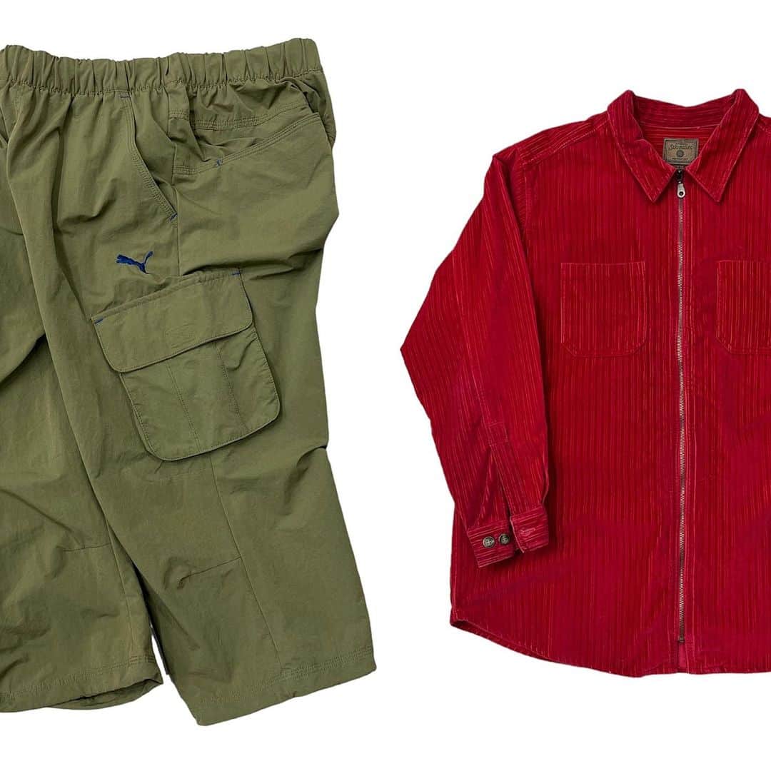 ジャムルのインスタグラム：「太畝コーデュロイ ZIP UPシャツジャケット 赤　¥5400+tax(5940) . PUMA cropped length ナイロンカーゴパンツ ¥6800+tax(7480) .  WEB SHOPに入荷しております。 是非ご覧ください。 jammru.com  #お問い合わせはお電話で承ります #jammru #osaka  #fashion  #streetstyle  #streetfashion  #vtg  #vintage  #used  #usedclothing  #古着 #古着屋 #ファッション #70s #80s #90s」