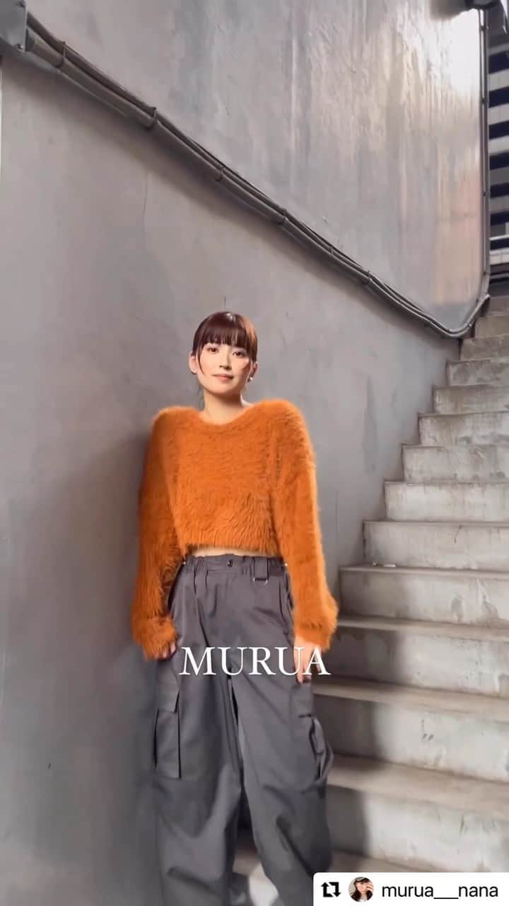 MURUAのインスタグラム：「#Repost @murua___nana  159cm / 骨格ストレート ・・・ 大トレンドのシャギーニット🧶 着心地良すぎてこれ着て寝たい(それは贅沢) 全色可愛いからみてほしい❣️  ・・・ 着用アイテムは商品タグ or TOPのURLからチェック ▶︎▶︎ @murua_by_staff  #murua #murua_snap #ootd #ootdfashion #coordinate #fashion #murua2023aw」