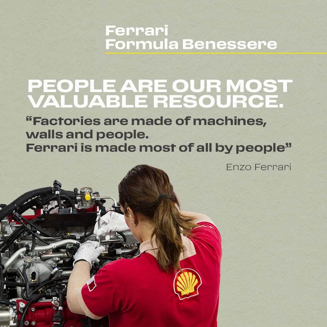 のインスタグラム：「People are our most valuable resources. That is why we created Ferrari Formula Benessere, a part of the welfare we dedicate to employees and their children.  As explained in the Ferrari Code of Conduct, one of our prominent aims is to ensure a safe working environment, and we strongly believe that the first step towards doing so is made by encouraging a culture of prevention, health protection and workplace risk awareness. #Ferrari」