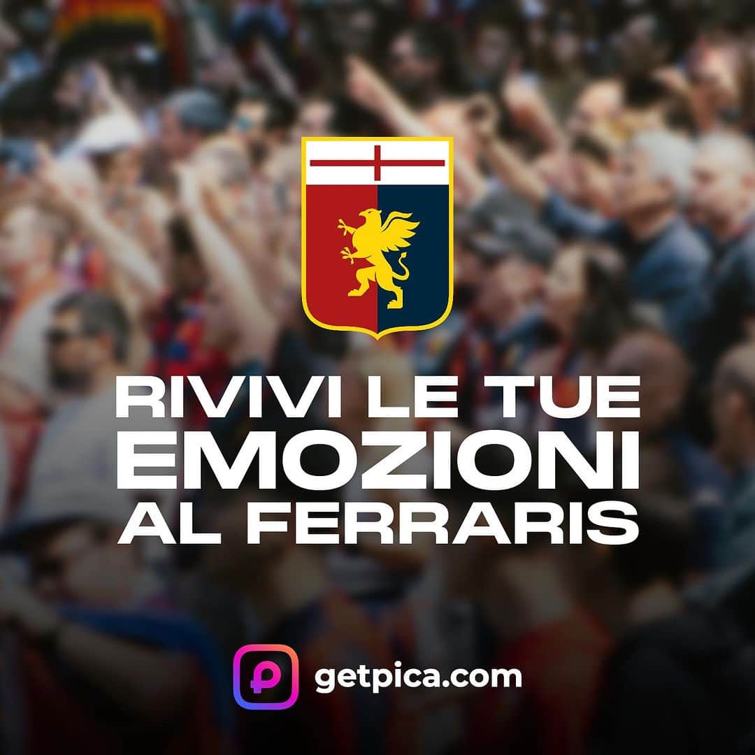 のインスタグラム：「📸🏟️ Genoa Fan Experience   📲 A partire dalla partita con il Napoli i presenti allo stadio “Ferraris” potranno ricevere sui propri smartphone le foto che li ritraggono prima, durante e dopo il fischio d’inizio  👉 Accedi al link https://genoa.getpica.com/live, inserisci il codice GEN-NAP23 e segui le procedura  📝🔗 Scopri di più al link nelle stories」
