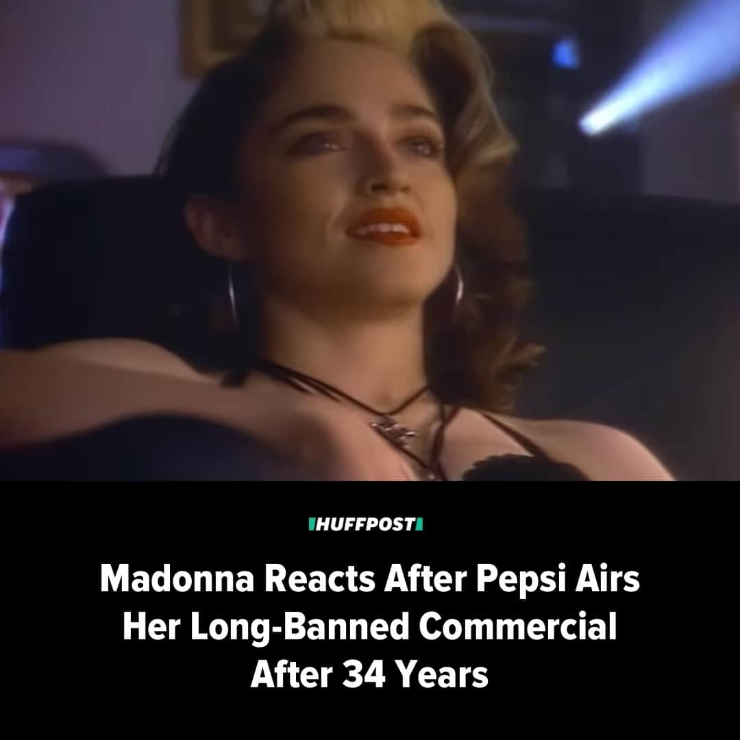 Huffington Postのインスタグラム：「Madonna had a lot to say about Pepsi’s decision to re-release her once-controversial commercial more than 34 years after it was yanked from the airwaves 👀⁠ ⁠ Read more at our link in bio. // 📷 Pepsi/YouTube // 🖊️ @curtismwong」