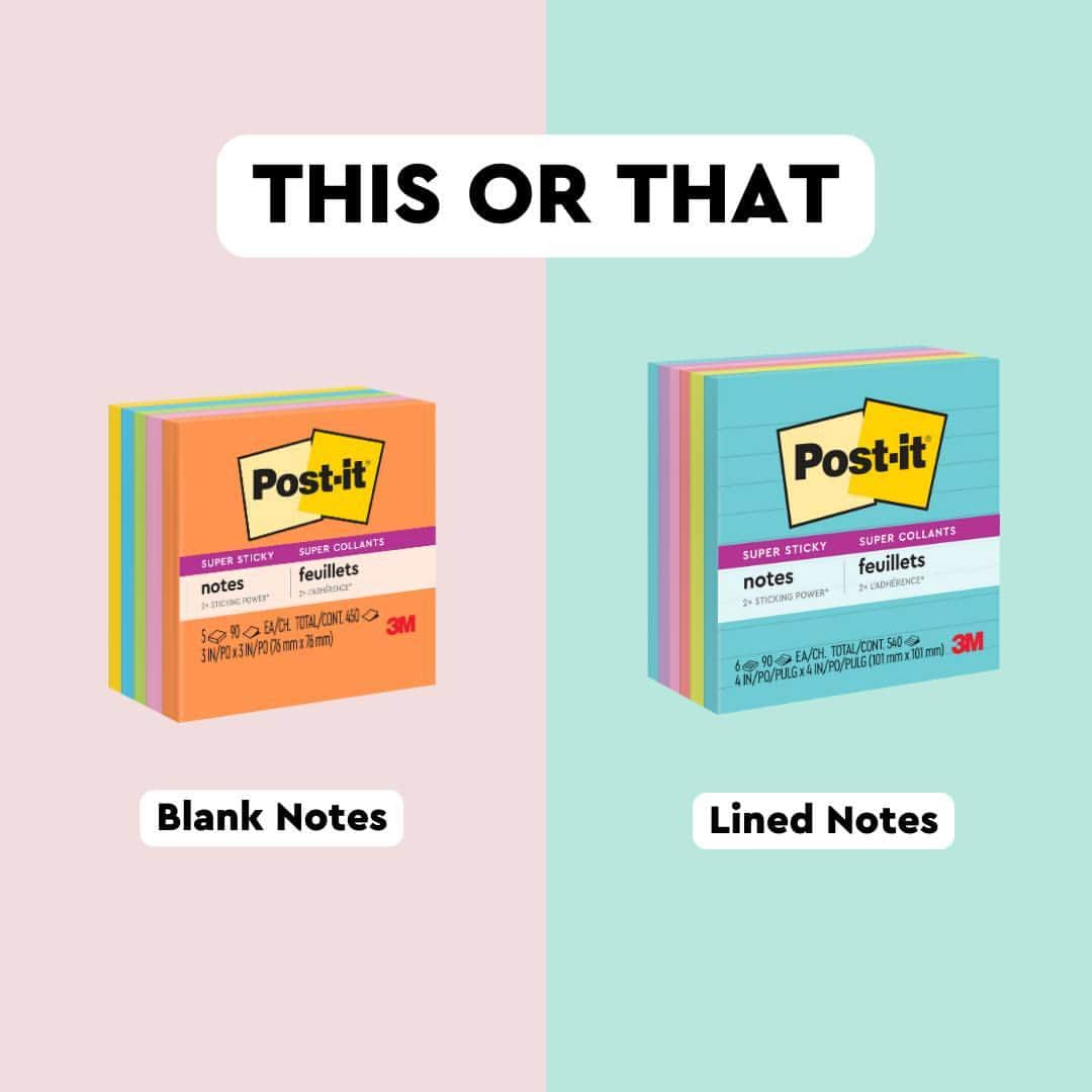 ポスト・イットのインスタグラム：「Which do you prefer? 🤔 #postitnotes #postit #postitsuperstickynotes #stickynotes #thisorthat」