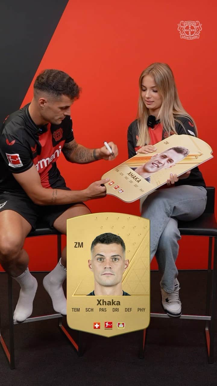 バイエル・レバークーゼンのインスタグラム：「Together with @snipsska we predicted Xhakas EA FC 24 rating and stats!🔥🎮  Will he be satisfied?👀⚫️🔴  ——————————————————————————— @bayer04fussball | @marc_ldw23 | @sean.ldw | @_bulji | @granitxhaka   #eafc24 #eafcratings #xhaka #xhakaboom💥 #bayer04 #bayer04fussball #ultimateteam」