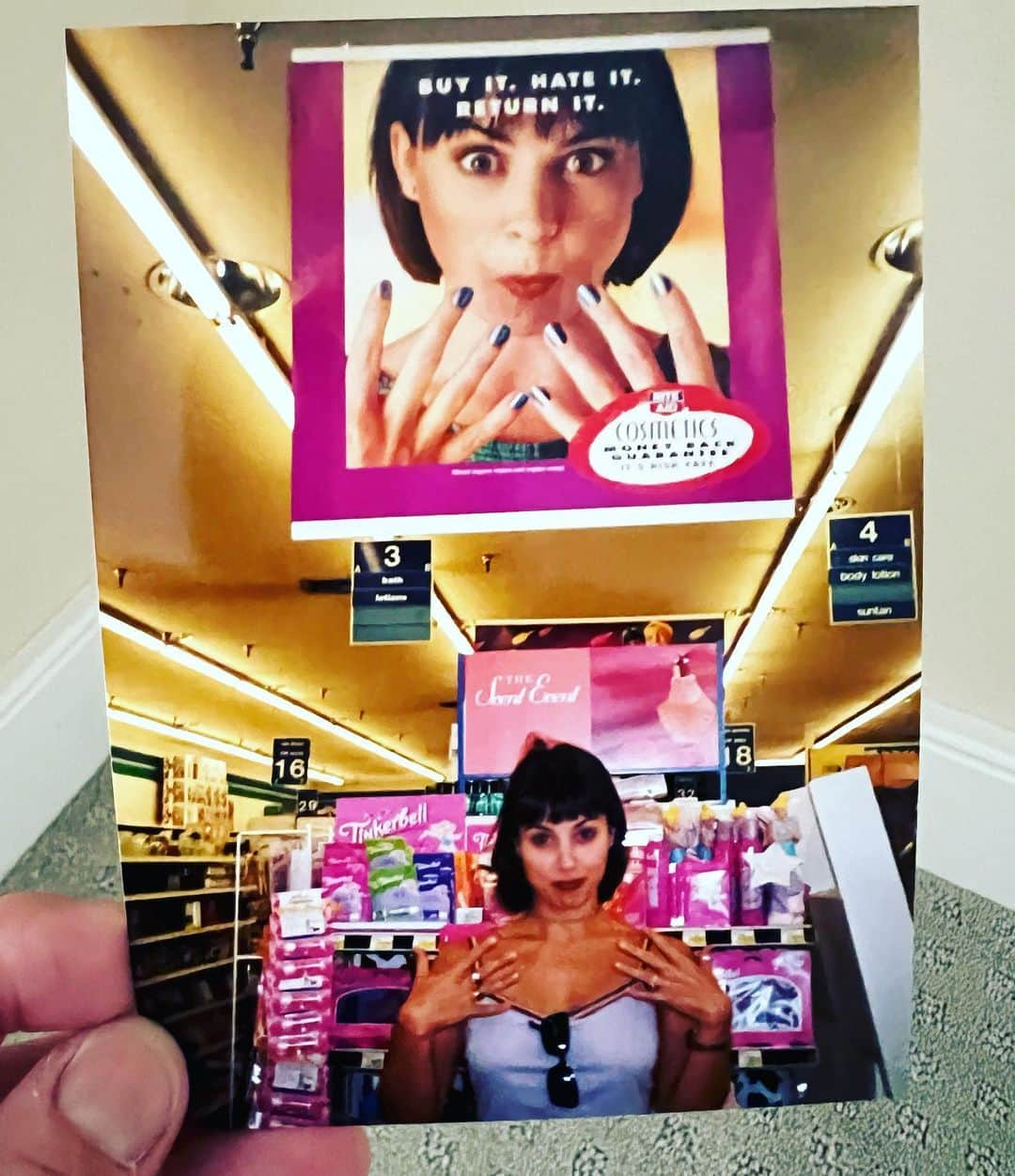 コンスタンス・ジマーのインスタグラム：「#tbt “Buy it. Hate it. Return it” my dad made me pose for this picture while in Seattle, as embarrassed as I was to do it, finding this picture proudly displayed in his photo album after all these years made me realize my one brief moment of embarrassment was worth it. #riteaidgirl」