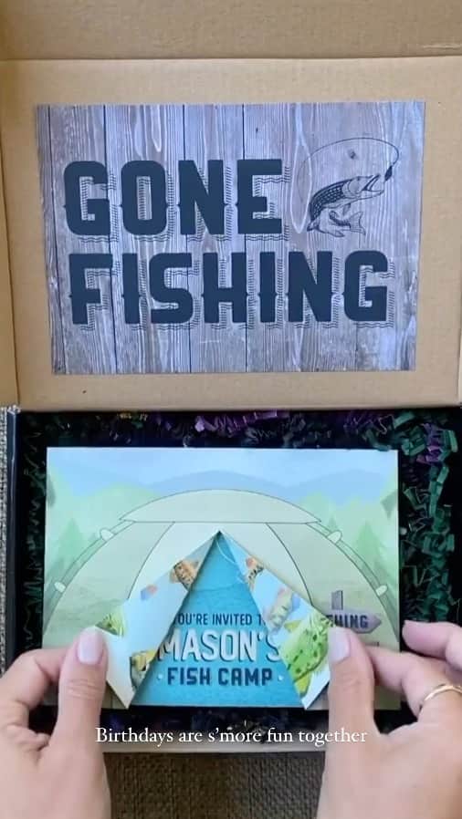 Ceci Johnsonのインスタグラム：「Today we’re reliving #masonsfishcamp in honor of his 12th birthday today! This invitation was inspired by his love of fishing and camping. Head to our founder’s page @cecijohnson to see his invitations for this years birthday!   #cecikids #cecinewyork #beautifyyourworld」