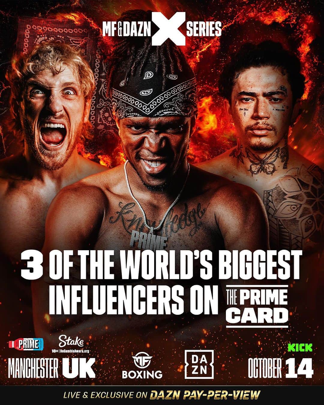 ローガン・ポールのインスタグラム：「October 14th. The biggest names take centre stage 🇺🇸 🇬🇧 🇧🇷   #KSIFury | #PaulDanis | @mf_daznxseries | @drinkprime | @kickstreaming」