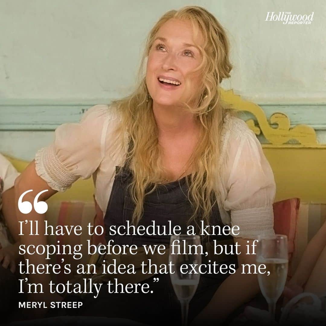 ハリウッド・リポーターのインスタグラム：「#MerylStreep would love to return as a dancing queen once more. The Oscar-winning actress and a few of her co-stars shared their thoughts on a third #MammaMia movie. “I’m up for anything,” Streep says. “I’ll have to schedule a knee scoping before we film, but if there’s an idea that excites me, I’m totally there." Hit the link in bio for the ideas Streep has come up with for Donna's story.」