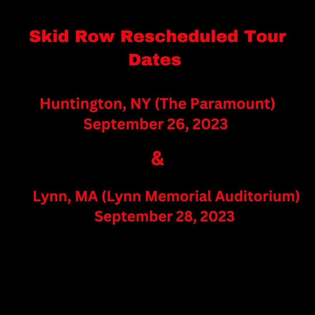 レイチェル・ボランのインスタグラム：「ATTN: Skid Row Faithful in Huntington, NY & Lynn, MA  WHO’S COMING??!!  We are pleased to announce the rescheduled dates for: Huntington, NY  &  Lynn, MA SEE BELOW  Huntington, NY @ (The Paramount): September 26, 2023  Lynn, MA @ (Lynn Memorial Auditorium): September 28, 2023  Thank you for your support!   *All previously purchased tickets for these 2 shows will be honored.」