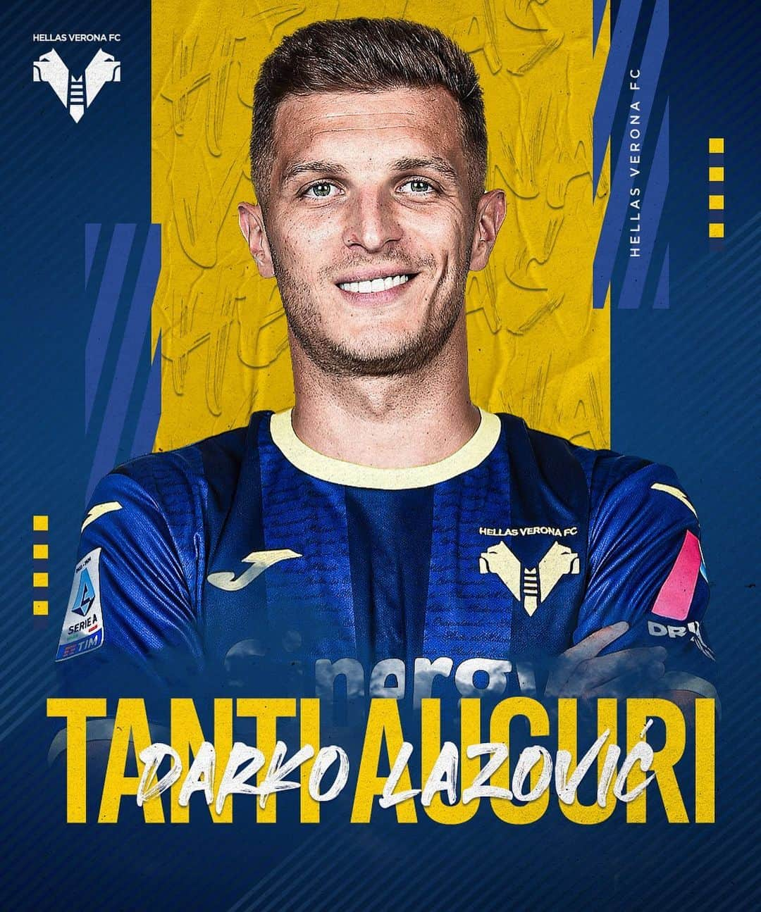 エラス・ヴェローナFCのインスタグラム：「Tanti auguri 𝐃𝐀𝐑𝐊𝐎! 🥳🎂💛💙  #HappyBirthday #Lazovic #HVFC」