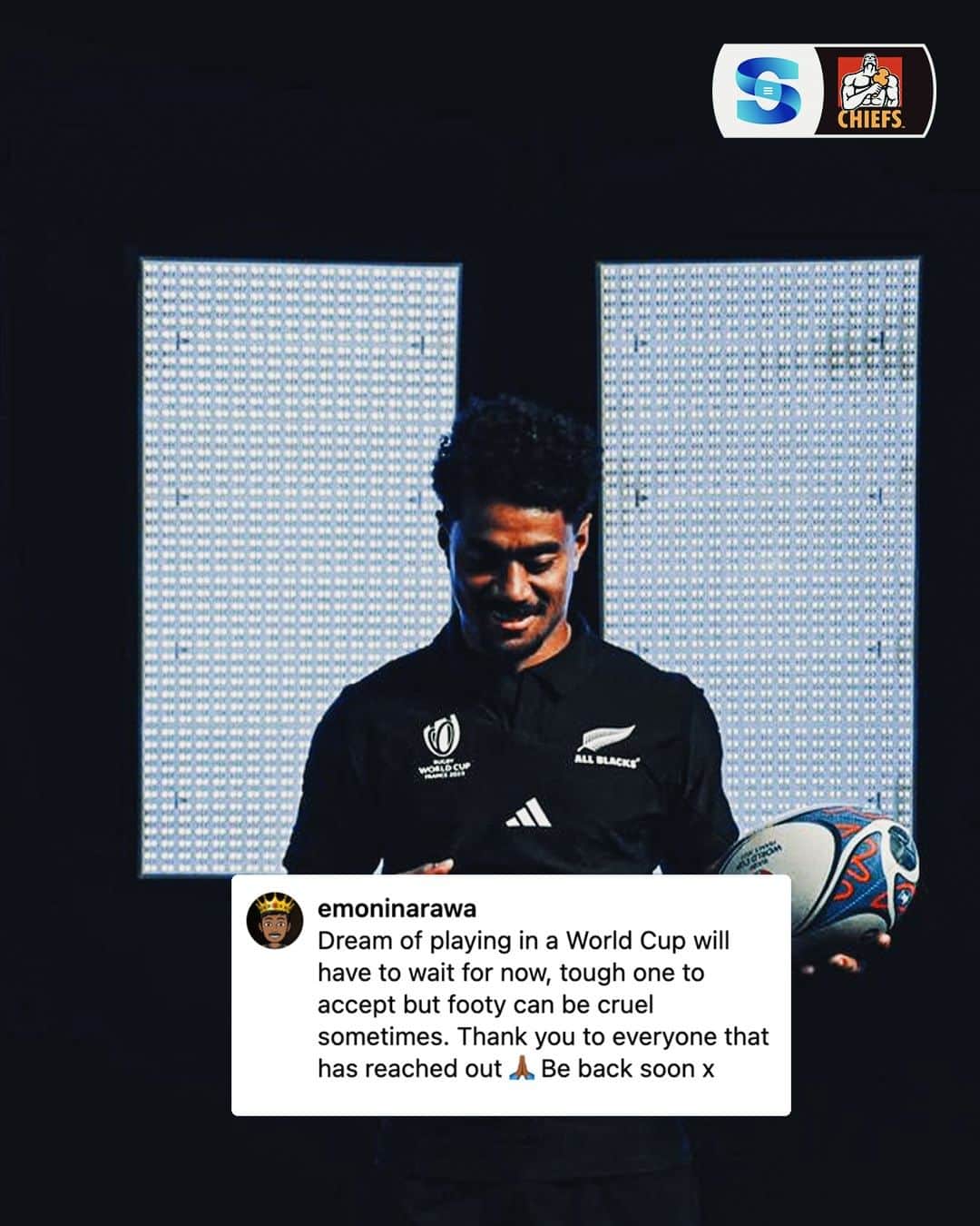 のインスタグラム：「Proud of you despite the setback, Emoni 💪  #SuperRugbyPacific」