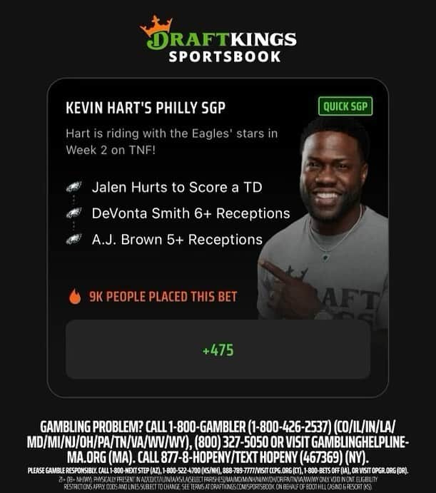 のインスタグラム：「You already know I'm rolling all Eagles tonight!! #TNFonPrime is BACK and it kicks off in Philly... Check out my picks on @draftkings_sportsbook and drop your predictions below ⬇️ #DKPartner」