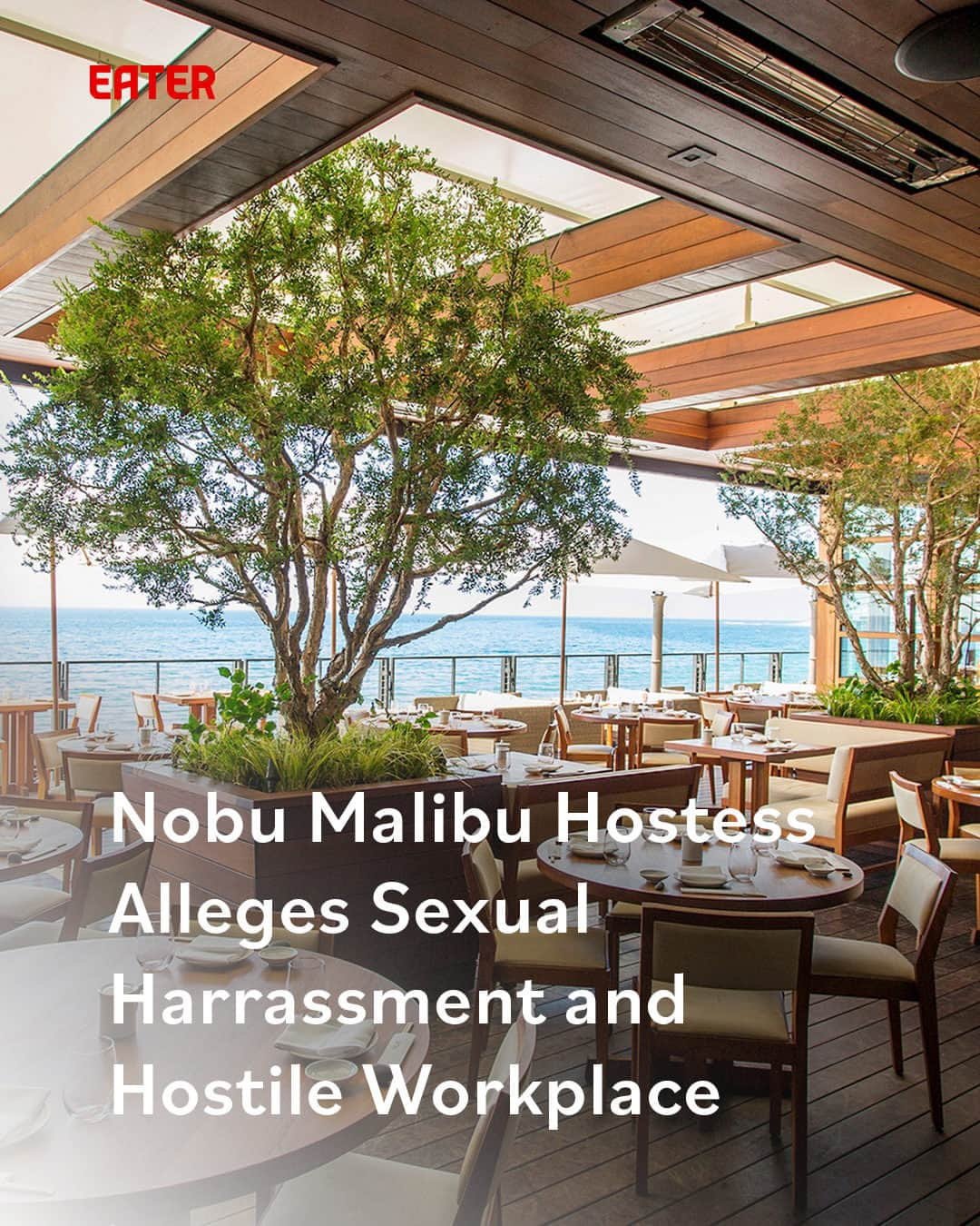 Eater LAのインスタグラム：「A hostess has filed a lawsuit against celebrity hotspot Nobu Malibu alleging harassment, sexual assault and battery, and retaliation. The lawsuit, filed by one Jane Doe, alleges a former supervisor by the name of Marcus made sexually offensive comments and inappropriately touched the plaintiff and other staffers.  Nobu Malibu allegedly did little to protect its workers from unwelcome sexual advances, according to Doe, due in part to being required to wear “scantily clad black uniforms” as a part of its “please the customer first” mantra. Together with the unwelcome advances and continued harassment from the bar manager, Doe alleges Nobu Malibu fostered a hostile workplace and failed to protect employees despite her attempts to seek remedy with management.  The pricey, waterfront Japanese sushi restaurant in the tony beachside city regularly entertains some of the most famous celebrities in the world, including Justin Bieber, Britney Spears, Selena Gomez, Lebron James, and Travis Scott. Owned by famous chef Nobu Matsuhisa and actor Robert DeNiro and part of a huge global chain of restaurants and hotels, Nobu Malibu is arguably the most popular celebrity restaurant in Los Angeles.  Click on the link in bio to read about the lawsuit, written by Eater LA lead editor Matthew Kang (@mattatouille).」