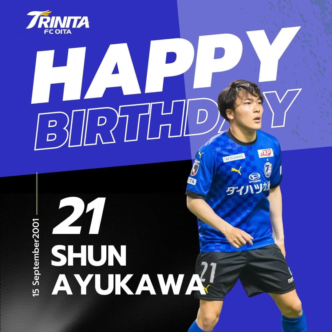 大分トリニータのインスタグラム：「🔵🟡HAPPY BIRTHDAY  本日9月15日は #鮎川峻 選手の22歳の誕生日🎂 おめでとうございます❗️🎉 素敵な一年になりますように✨  #大分トリニータ #繋 #trinita #レゾド1万人」