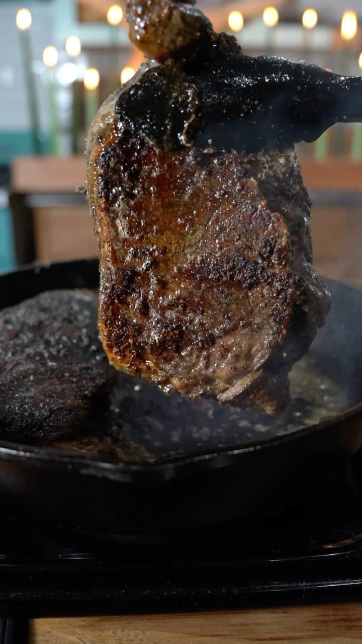 Flavorgod Seasoningsのインスタグラム：「CAST IRON GRASS FED RIBEYES  What’s your favorite cut of beef to cook?  📷: @iron_fire_cooking   #castiron #steaks #ribeyes #beef  #beefitswhatsfordinner #steakdinner  #Sizzle #Sizzles #Asmr #Food」