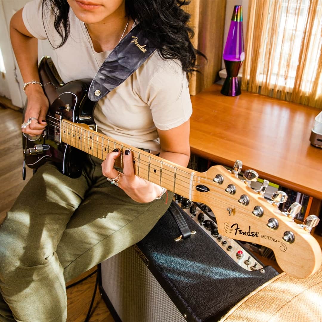 Fender Guitarのインスタグラム：「We're kicking off #HispanicHeritageMonth with a playlist full of our faves like @dannyluxfr, @brattyxb, @Juanes and more. Head to the link in bio to take it for a spin.」