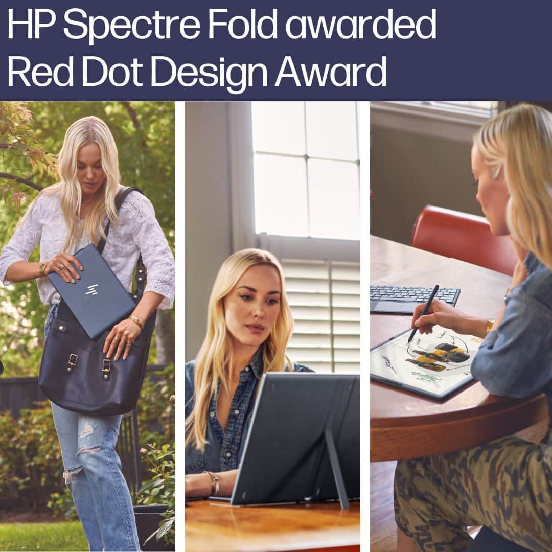 HP（ヒューレット・パッカード）のインスタグラム：「The @RedDotDesignAward jury named the #HPSpectreFold as one of its prestigious #RedDotAward winners, impressed with its versatility and unique 3-in-1 design as a laptop, tablet, or desktop. Pre-order today at our link in bio.」