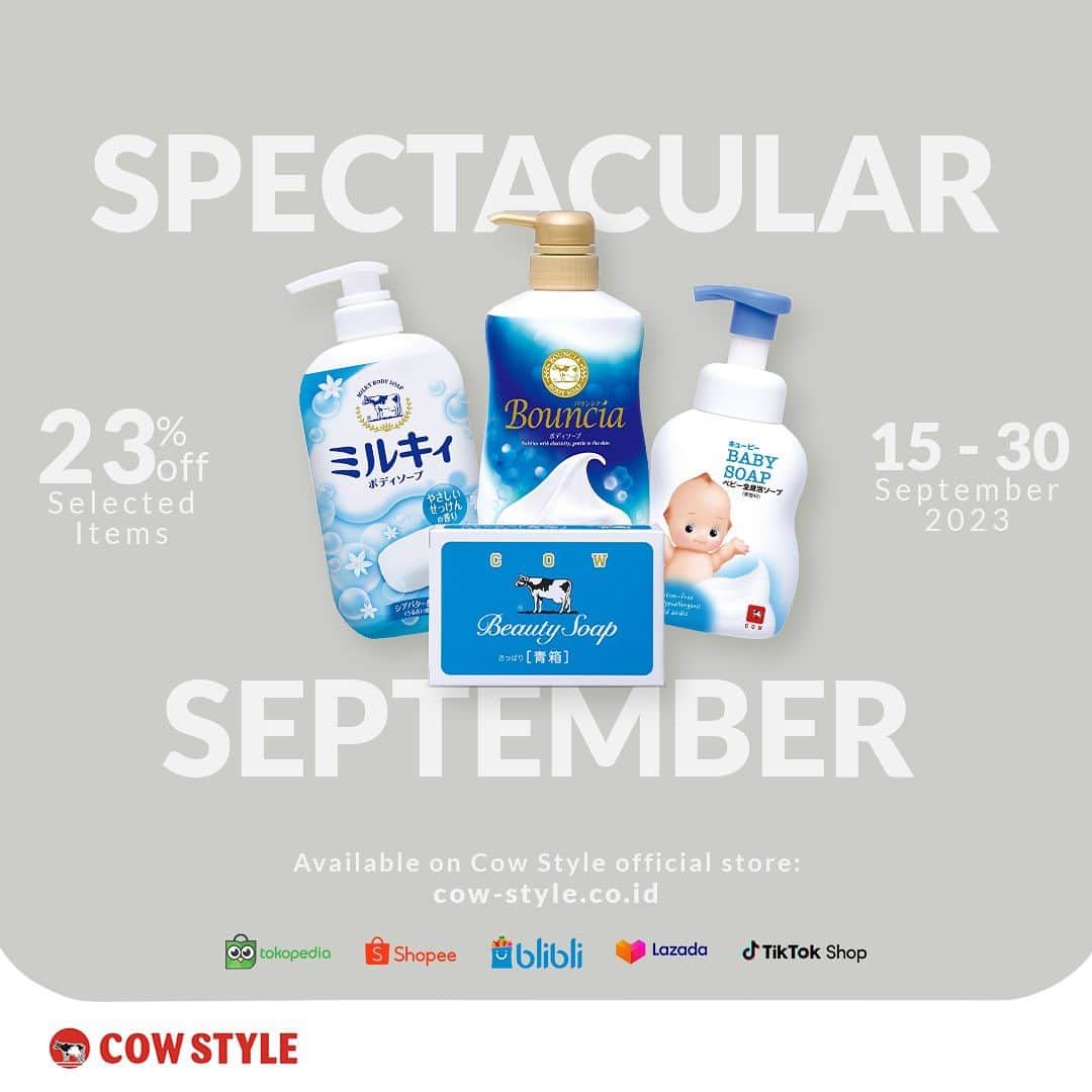 COWSTYLEIDのインスタグラム：「Berita baik setiap hari dari Cow Style! 😎✨ Yes, minCow understands you! Apalagi tengah bulan gini mau stock tapi mau hemat juga kaaan~  So, ini waktunya belanja hemat gengs dengan promo spectacular dari Cow Style!  Bagi yang belanja di website cow-style.co.id bonus GRATIS ONGKIR! 📨  Hit the link in bio ya.  #cowstyleindonesia #cowstylebeauty #sabunjepang #spectacularseptember #septemberceria #autumnoffers」