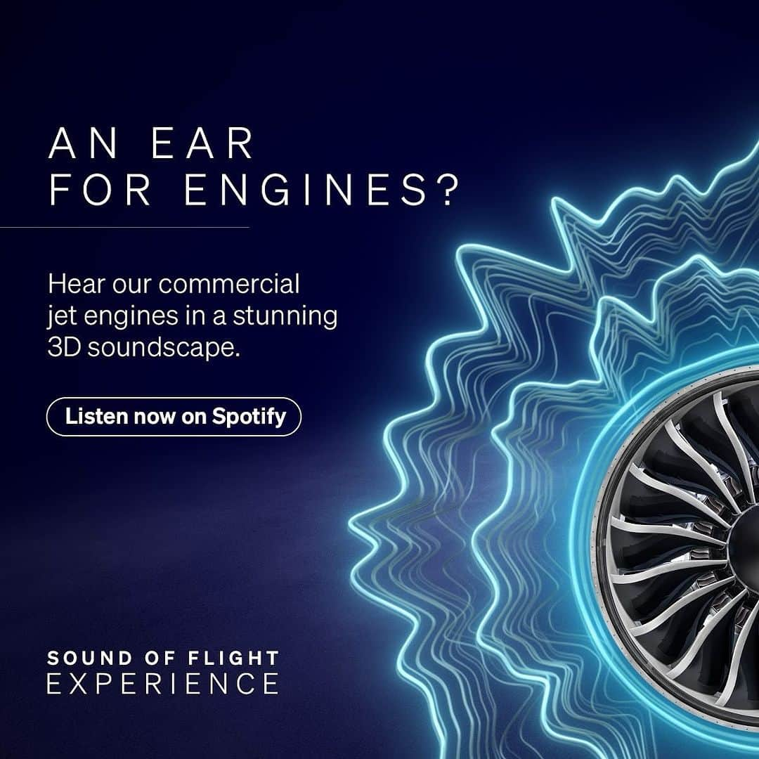 GeneralElectricのインスタグラム：「#AvGeeks @ge_aerospace’s Sound of Flight album recently dropped! 🎧✈️  Take advantage of this fully immersive 3D soundscape. And who knows, it may end up on your Spotify Wrapped at the end of the year. 😉  Link in bio 🔗」