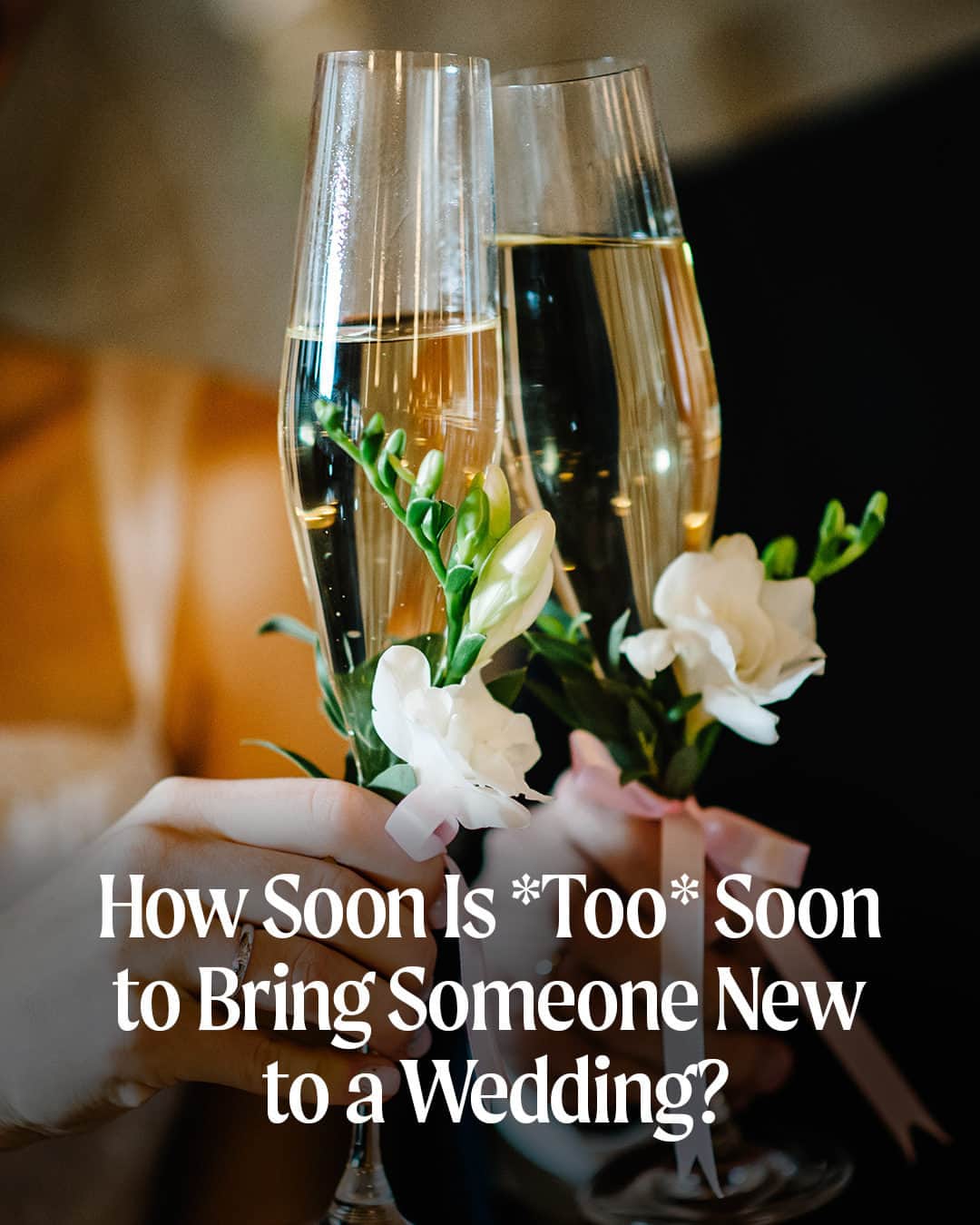 Cosmopolitanのインスタグラム：「Listen, we’d be lying if we said we hadn’t thought, ‘I can definitely bring [insert new partner’s name] to this wedding.’ At the link in bio, @itsgabiconti is breaking down whether “and guest” means you can just bring *anyone*.」
