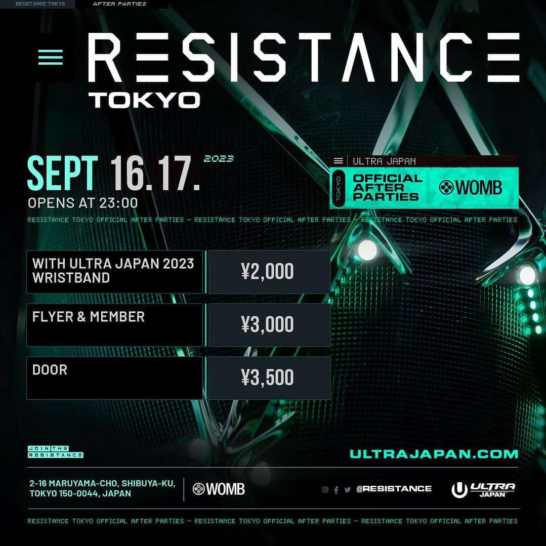 NANAMIのインスタグラム：「Super great news 🫶🔥  @resistance  Tokyo🗼  .  Official after party 🎧 Djing 17 SUNDAY at @womb_tokyo   Full line up coming soon 😎」