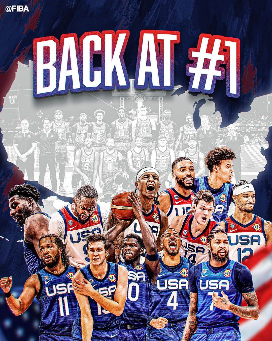 FIBAのインスタグラム：「USA are BACK 🔛🔝 of the FIBA World Rankings, presented by @Nike.   #FIBAWC」