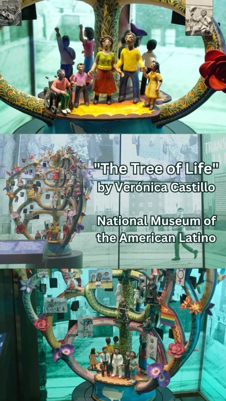 スミソニアン博物館のインスタグラム：「Meet the Tree of Life. Standing 53 inches tall and populated with Latino changemakers and community leaders, it was created by award-winning artist Verónica Castillo for our @USlatinomuseum. Spot the tree’s figures, flora, and fauna on display in our #AmericanLatinoMuseum’s “¡Presente! A Latino History of the United States,” located at @amhistorymuseum.   #SmithsonianHHM #HispanicHeritageMonth #HHM」