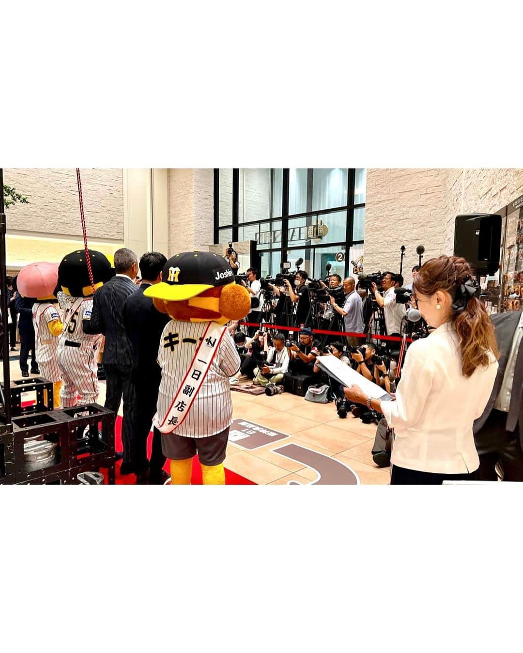 永倉由季さんのインスタグラム写真 - (永倉由季Instagram)「. . ⁡ 【阪神タイガース🎊祝リーグ優勝セレモニー】 ⁡ ⁡ ついに阪神タイガースが アレ(リーグ優勝)を達成✨ 　　　　　　　 ⁡ メディアの数は30社以上！ ⁡ ⁡ いつ来るか いつ来るかとスケジュールを 確保させて頂きながら ⁡ ⁡ 朝4時起きで 阪神百貨店本店へ♪ ⁡ @hanshin_dept  ⁡ メディア向けの 久寿玉開花セレモニーの 司会をさせて頂きました。 ⁡ ⁡ トラッキー、ラッキー、キー太も 応援と一日店長で かけつけてくれました🐯✨ ⁡ ⁡ 2005年以来 18年ぶりのセリーグ6度目優勝 11連勝でフィニッシュ！ ⁡ ⁡ 関西も 阪神百貨店も 喜びの人・人・人✨ ⁡ このような瞬間に 立ち会えるとは(涙) ⁡ ⁡ 『祝！リーグ優勝ご声援感謝セール』は今日からスタート！ ⁡ ⁡ ビックリするほど安い！ めちゃくちゃお得ですので ぜひ！！！！  #阪神タイガース  #阪神タイガース🐯  #セリーグ優勝  #阪神百貨店梅田本店  #阪神百貨店  #優勝おめでとう  #感謝セール  ⁡ . ⁡ ▶︎アメブロ更新　↓プロフリンクから　　　　　　　　　　　　　　　@yuki_nagakura67 ⁡ ✼••┈┈┈┈┈┈┈┈┈┈┈┈┈┈┈┈••✼  　　　　　 ▶︎アナウンサー・プライベート用Instagram @yuki_nagakura67 ⁡ ▶︎ブランディング用/魅せ方・伝え方・オススメ @yuki_nagakura_brushup_salon ⁡ ✼••┈┈┈┈┈┈┈┈┈┈┈┈┈┈┈┈••✼ ⁡ ⁡ #永倉由季 #フリーアナウンサー #司会者 #顔タイプ診断 #顔タイプアドバイザー #アナウンサー #女子アナ#女子アナコーデ  ___________________________」9月15日 21時44分 - yuki_nagakura67