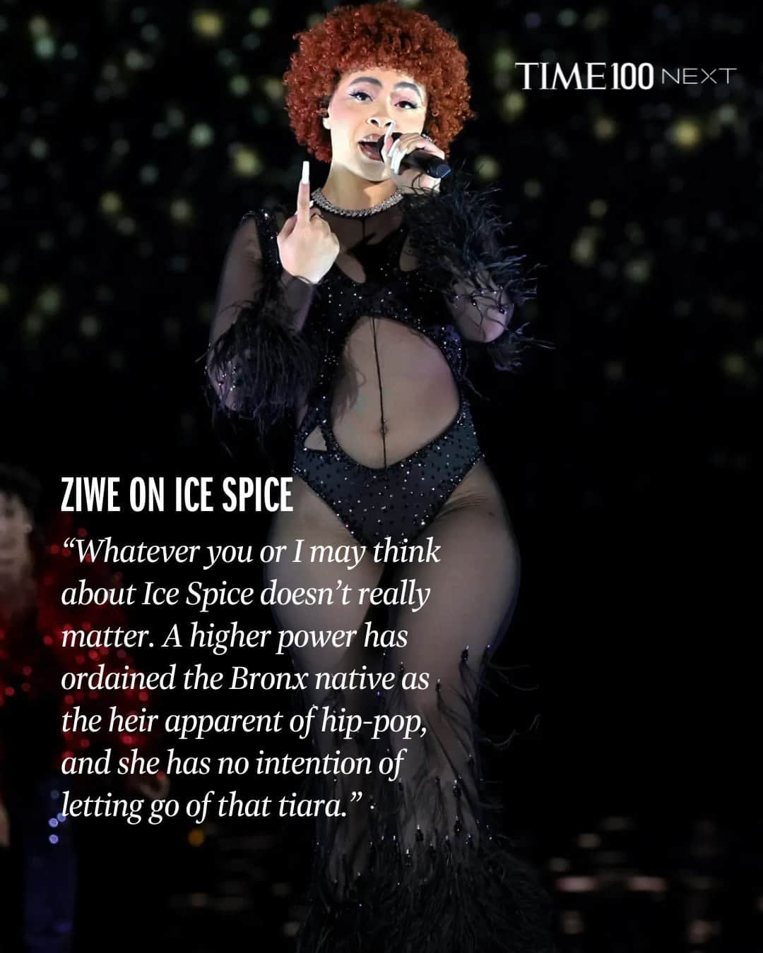TIME Magazineのインスタグラム：「"In a room full of stars, she was the baddie I wanted to sit with the most. Consider me a member of the Spice Cabinet, somewhere between paprika and cumin. Ice Spice is the people’s princess … and she knows it," writes Ziwe in her TIME100 Next tribute to Ice Spice.  Read in full at the link in bio.  Photograph by Kevin Mazur—Getty Images」