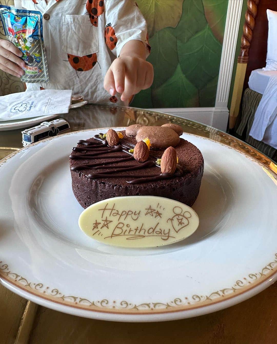 のインスタグラム：「2023.9.15 息子3歳のお誕生日🎂⭐️  元気にこの日を迎えられて本当に良かった🥹  ちょっと遅めだけど すこーしだけ会話ぽいこともできるようになり嬉しい☺️まんまるだった赤ちゃん時代が遠い昔のよう…😭今このドタバタな日々も、あっというまに恋しくなるんだろうな😭  お誕生日前日、ディズニーランドに行ってお泊まり🧚ティンカーベルのお部屋かわいぃ〜💚💚💚  7枚目はママ、こっち、こっち♡と添い寝リクエストされたところ笑　チビ彼氏たまらん w😂♡ #3歳誕生日」