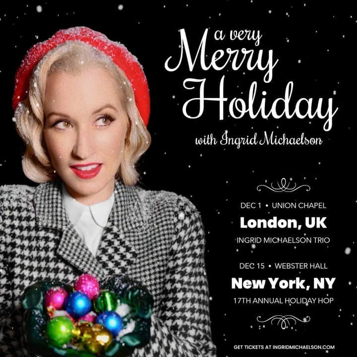 イングリッド・マイケルソンのインスタグラム：「*update! NYC sold out BUT we added a Livestream!  London still available 🎄It’s that time of the year again!  My annual annual Holiday Hop and my London show are up for sale now!  Swipe for VIP and Santa n me.  Tix in the bio 🤶🏼」