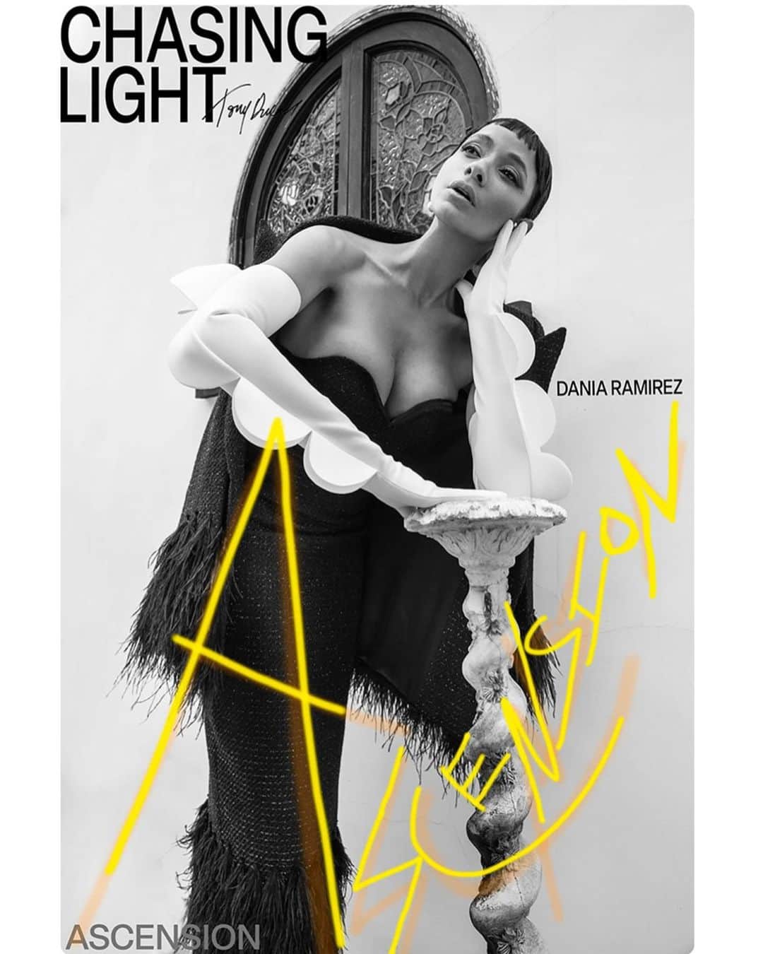 ダニア・ラミレスのインスタグラム：「In Lieu of NYC fashion week, I thought I’d pay respect to the one and ONLY #TonyDuran #ChasingLight by #TonyDuran You’re artistic ways shine thru every frame you capture.  #Ascension What he shot here Swipe 👈 for what he said.  I pay my respect to the most incredible team: @justinschwan  Styling: @phillipbloch  Make Up: @kelawong  Hair: @hairbyricardorojas  Dress & Gloves by @jovanalouis   https://www.tonyduran.net/ascension-dania-ramirez/」