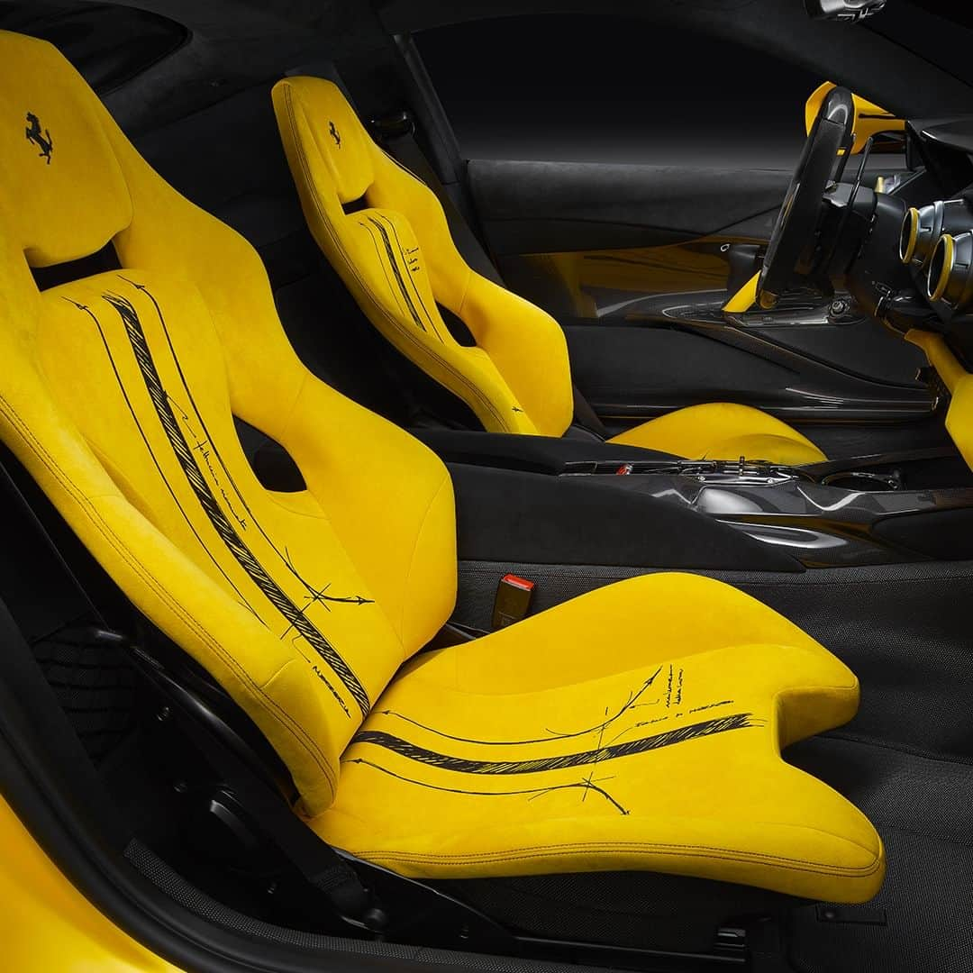 フェラーリさんのインスタグラム写真 - (フェラーリInstagram)「An exclusive view of this one-of-a-kind #Ferrari812Competizione.  On the #FerrariTailorMade model, in matte Giallo Tristrato, the lines and its most iconic details have been traced in matte Nero DS Sketch. The new-generation Alcantara® that covers the cockpit, composed of 65% recycled polyester, is embellished with design sketches that have been embroidered directly onto it using an innovative technique. The model will be auctioned for charity at the Ferrari Gala in New York City this October.  #Ferrari」9月16日 2時05分 - ferrari