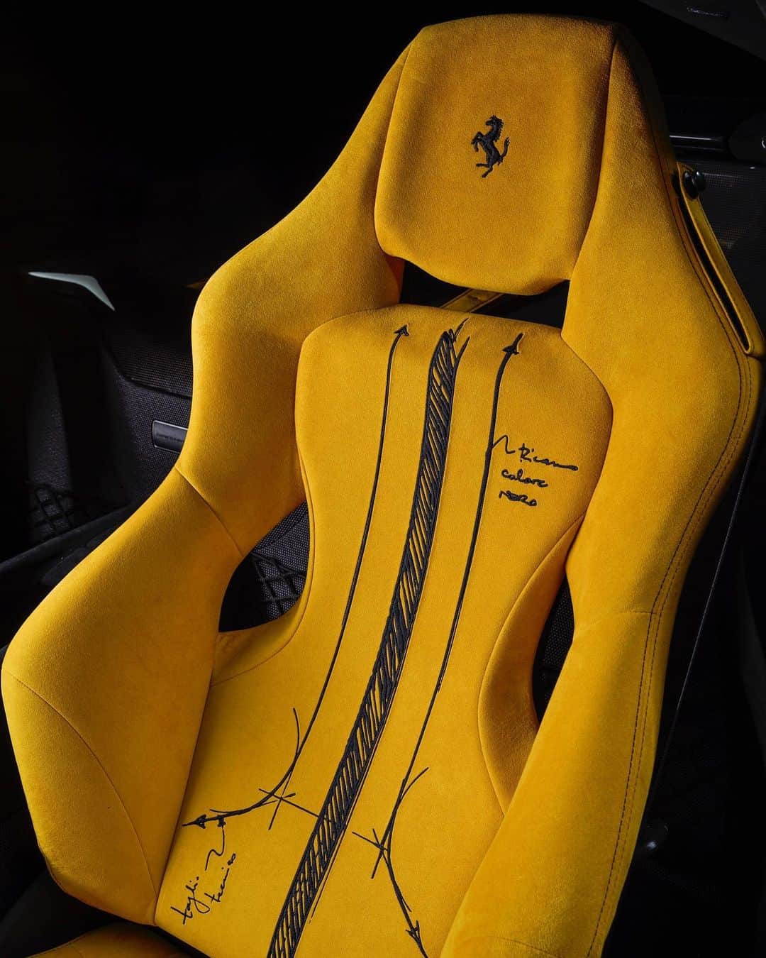 Ferrari USAさんのインスタグラム写真 - (Ferrari USAInstagram)「An exclusive view of this one-of-a-kind #Ferrari812Competizione. On the #FerrariTailorMade model, in matte Giallo Tristrato, the lines and its most iconic details have been traced in matte Nero DS Sketch. The new-generation Alcantara® that covers the cockpit, composed of 65% recycled polyester, is embellished with design sketches that have been embroidered directly onto it using an innovative technique.   The model will be auctioned for charity at the Ferrari Gala in New York City this October.   #Ferrari」9月16日 3時58分 - ferrariusa
