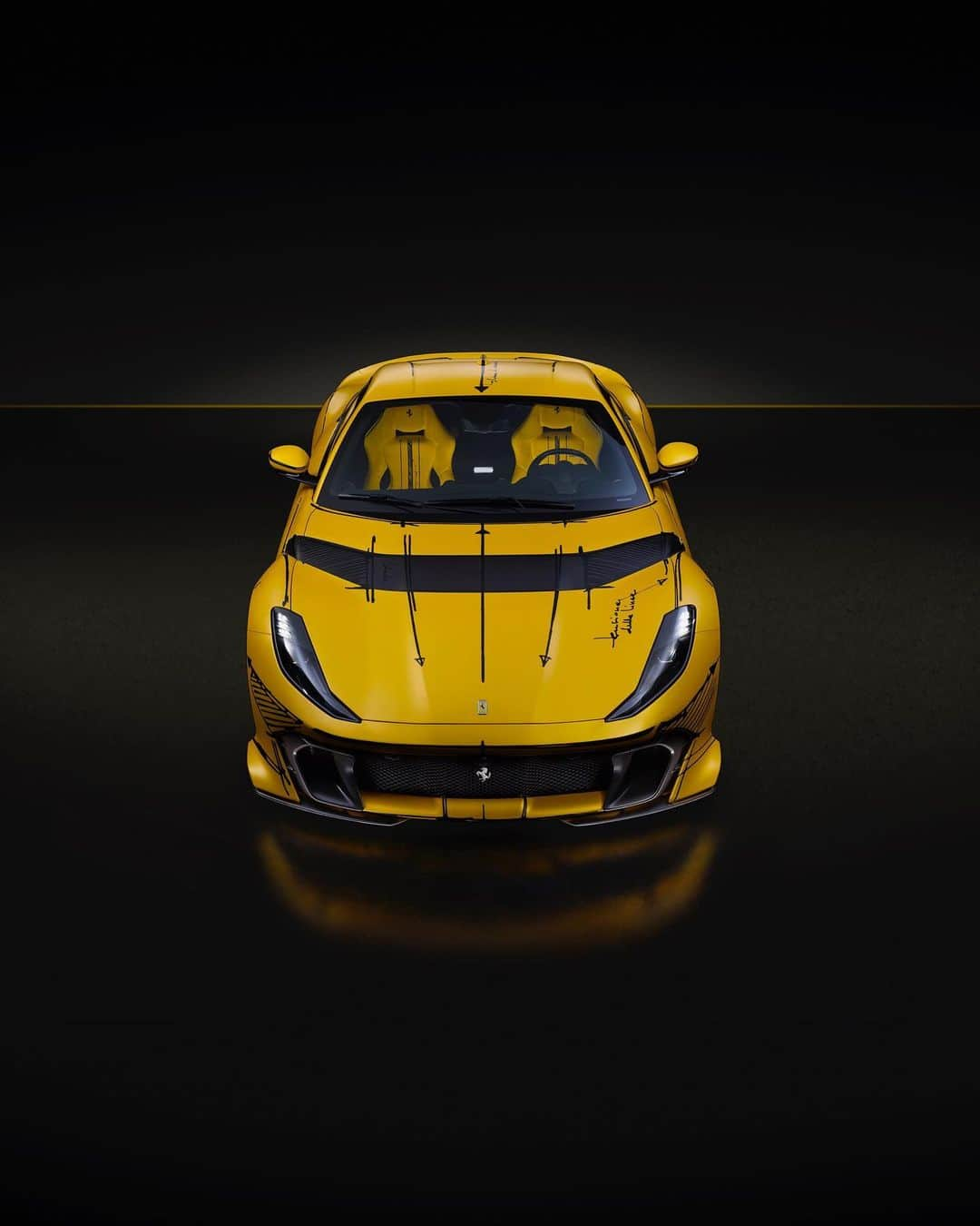 Ferrari USAさんのインスタグラム写真 - (Ferrari USAInstagram)「An exclusive view of this one-of-a-kind #Ferrari812Competizione. On the #FerrariTailorMade model, in matte Giallo Tristrato, the lines and its most iconic details have been traced in matte Nero DS Sketch. The new-generation Alcantara® that covers the cockpit, composed of 65% recycled polyester, is embellished with design sketches that have been embroidered directly onto it using an innovative technique.   The model will be auctioned for charity at the Ferrari Gala in New York City this October.   #Ferrari」9月16日 3時58分 - ferrariusa